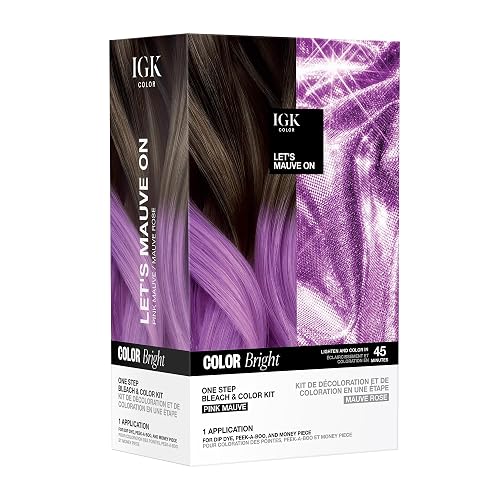 IGK Color Bright One Step Bleach & Color Kit for Accent Pieces LET'S MAUVE ON - Pink Mauve | One-Step Color Processing + Replenishes + Hydrates | Beauty & Personal Care IGK