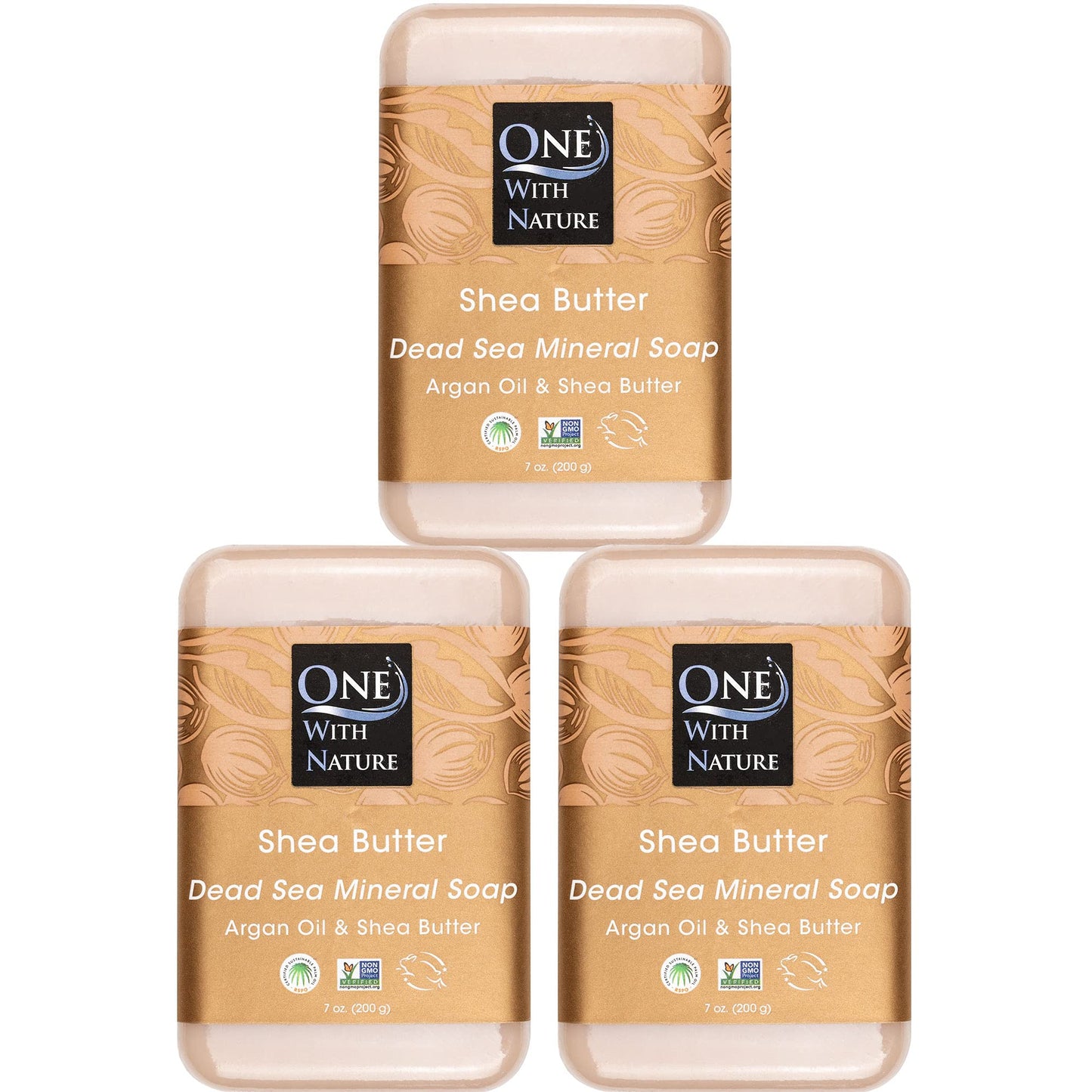 One With Nature Dead Sea Salt Shea Butter Soap 7oz 3-Pack - Purifying and Exfoliating Soap Bar with Dead Sea Minerals for Face & Body, for Men & Women Beauty & Personal Care One With Nature