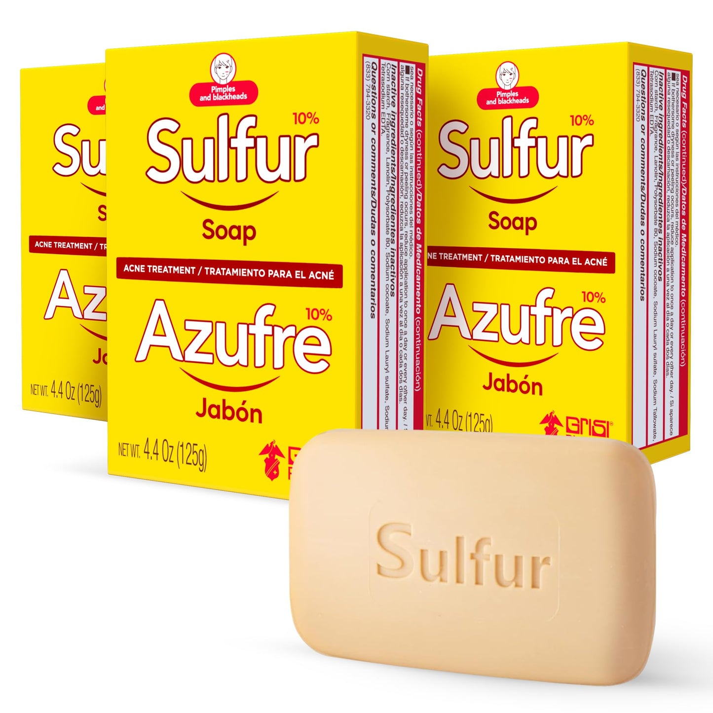Biosulfur Grisi Acne Treatment Soap: Deep Cleansing, Acne-Fighting, Reduces Inflammation, Prevents Breakouts, Blackheads, Excess Oil, Sulfur Soap Bar Beauty & Personal Care Biosulfur