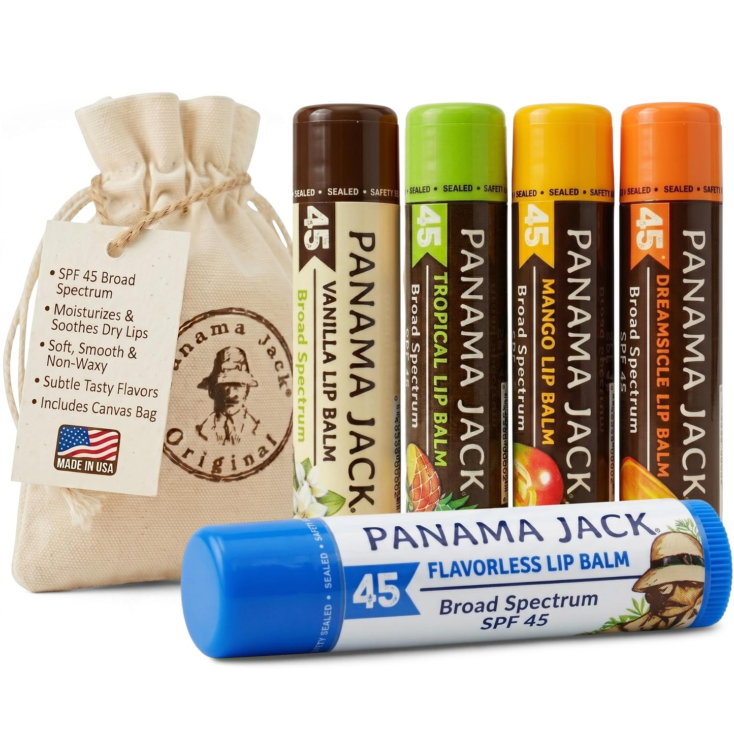 Panama Jack Sunscreen Lip Balm - SPF 45, Flavor Pack, Broad Spectrum UVA-UVB Sunscreen Protection, Prevents & Soothes Dry, Chapped Lips (5 Pack) Beauty and Personal Care Panama Jack