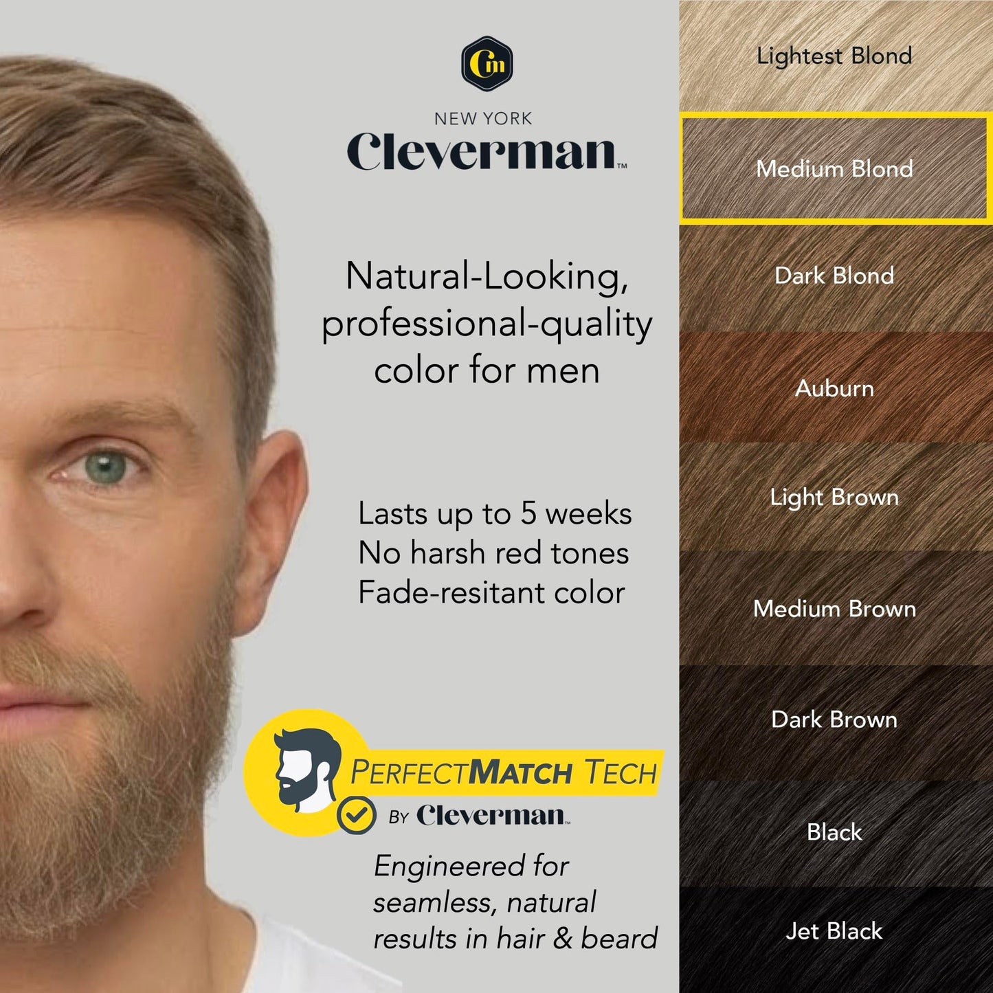 2X Reusable Hair & Beard Dye for Men - Medium Blond 8.01 | Up to 10 Uses, 7 Minutes | Natural Gray Coverage, No-Drip Cream with SkinArmour® Beauty & Personal Care CLEVERMAN