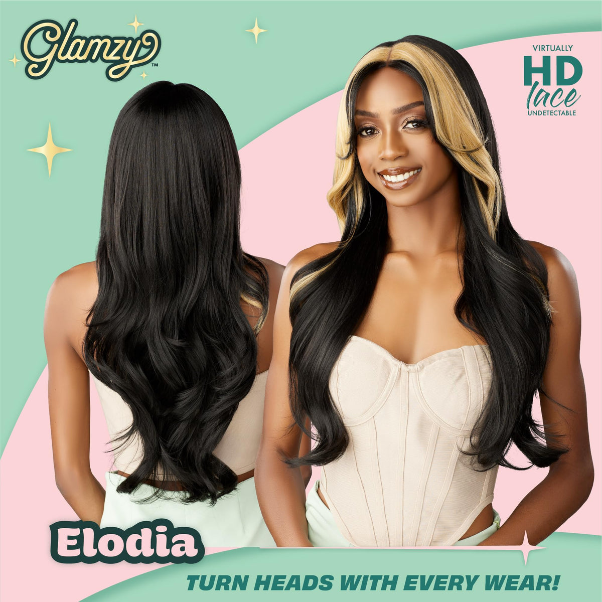 Sensationnel Glamzy Lace Part Wig-Elodia, 1B OFFBLACK
