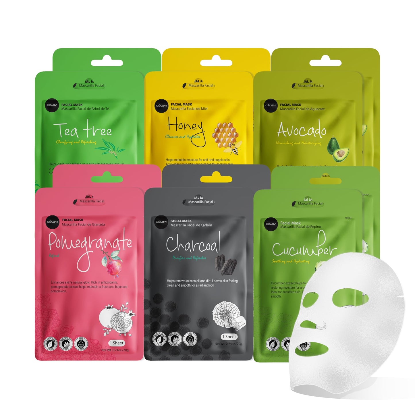 celavi Essence Facial Face Mask Paper Sheet Korea Skin Care Moisturizing 12 Pack (Mix - 2 of Each) Beauty & Personal Care Celavi Cosmetics