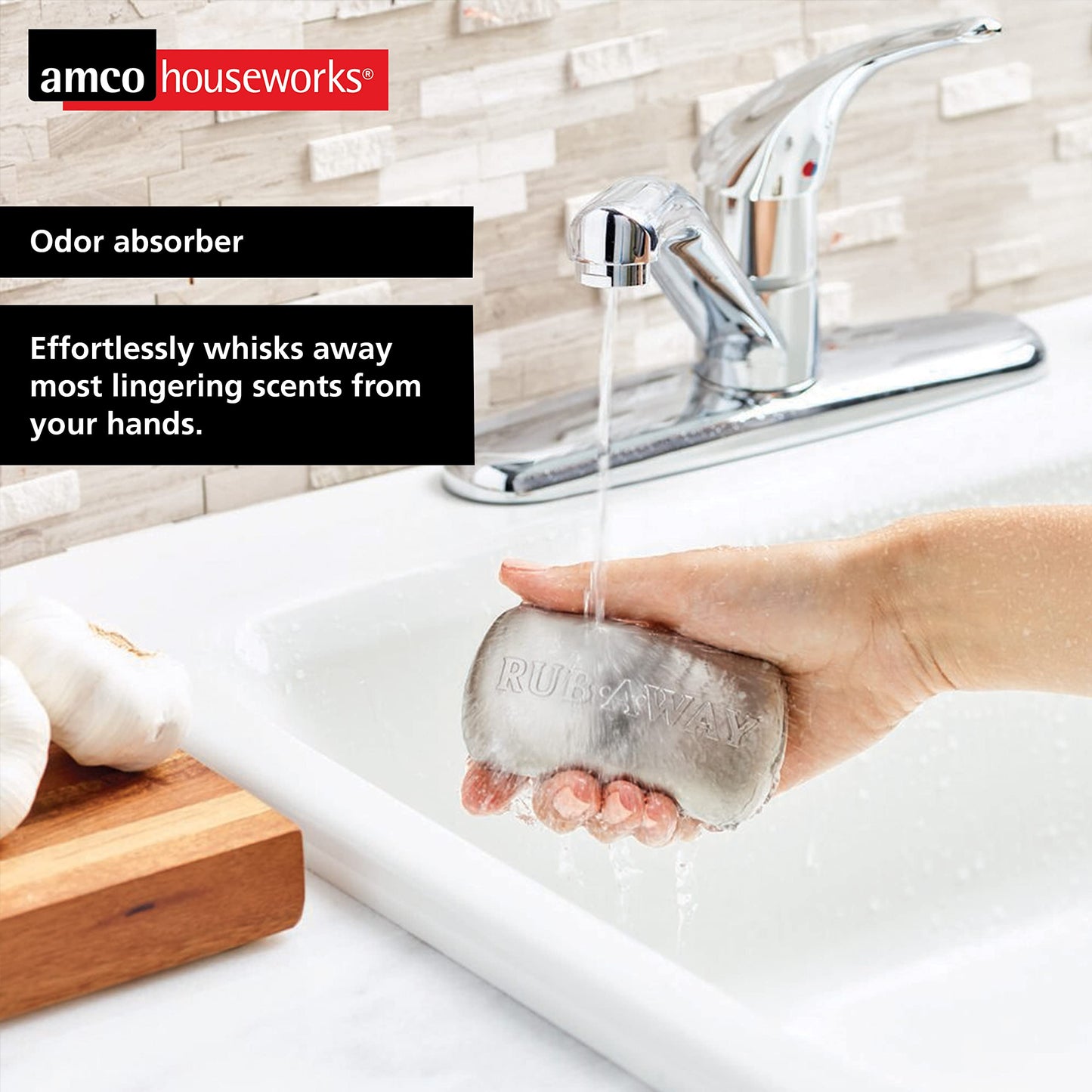 Amco Rub Away Bar, Stainless Steel Odor Absorber (4" x 2.25") - Dishwasher Safe Kitchen & Outdoor Essential for Garlic, Onion, Fishing, Hiking Odors Beauty & Personal Care Amco
