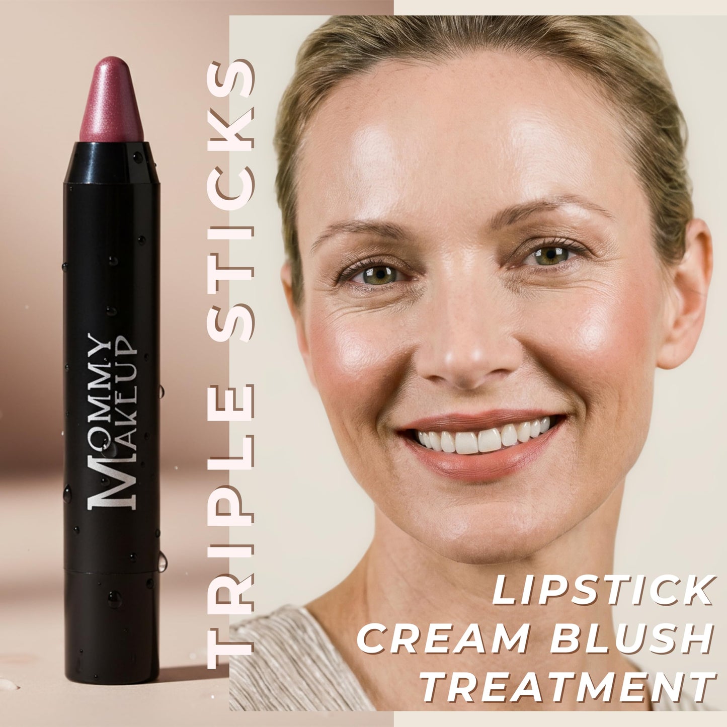 Mommy Makeup Triple Sticks Lipstick, Cream Blush & Treatment All-In-One with Shea & Cocoa Butter - Soft & Creamy Moisturizing Lip Crayon For Lips & Beauty & Personal Care Mommy Makeup