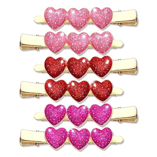 Boderier 6 Pack Valentine's Day Heart Hair Clips for Women Red Pink Fuchsia Glitter Rhinestone Heart Clips Hair Barrette Hair Accessory for Women Beauty & Personal Care boderier
