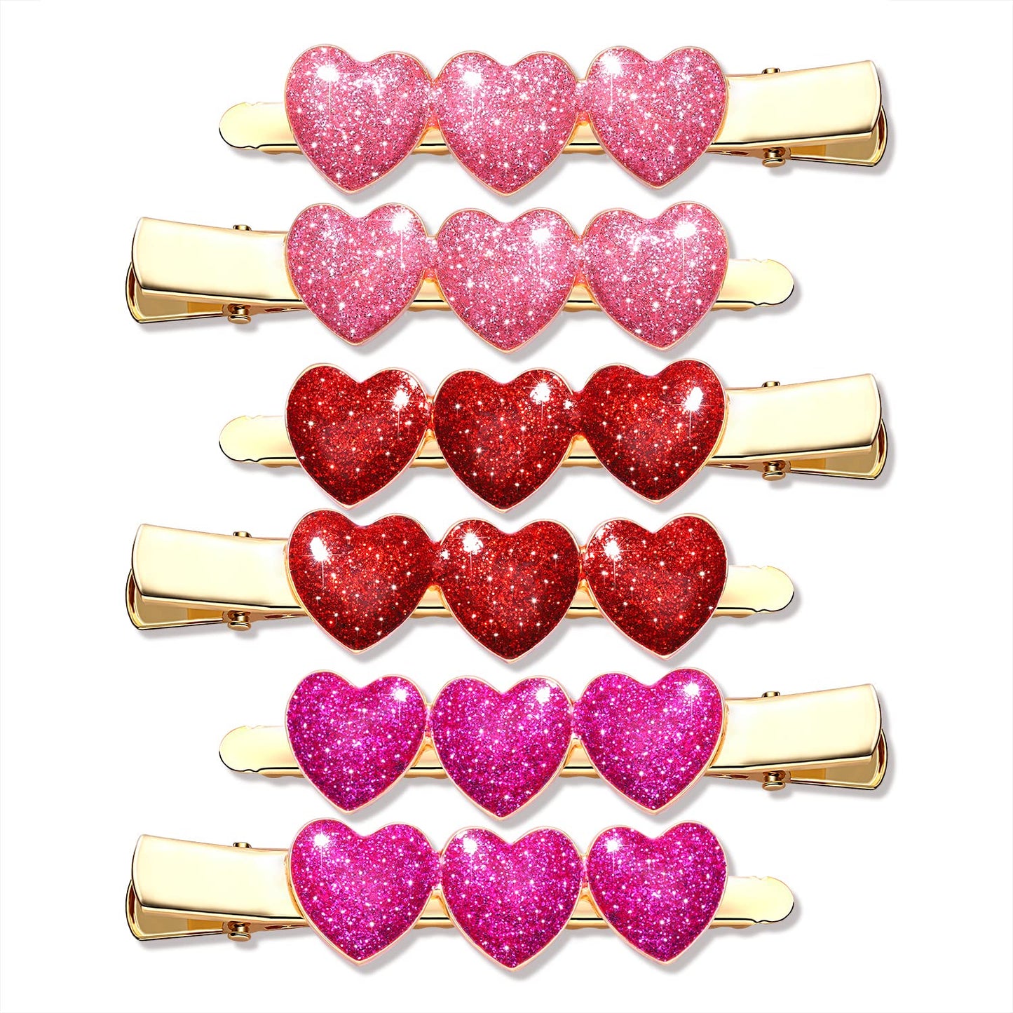 Boderier 6 Pack Valentine's Day Heart Hair Clips for Women Red Pink Fuchsia Glitter Rhinestone Heart Clips Hair Barrette Hair Accessory for Women Beauty & Personal Care boderier