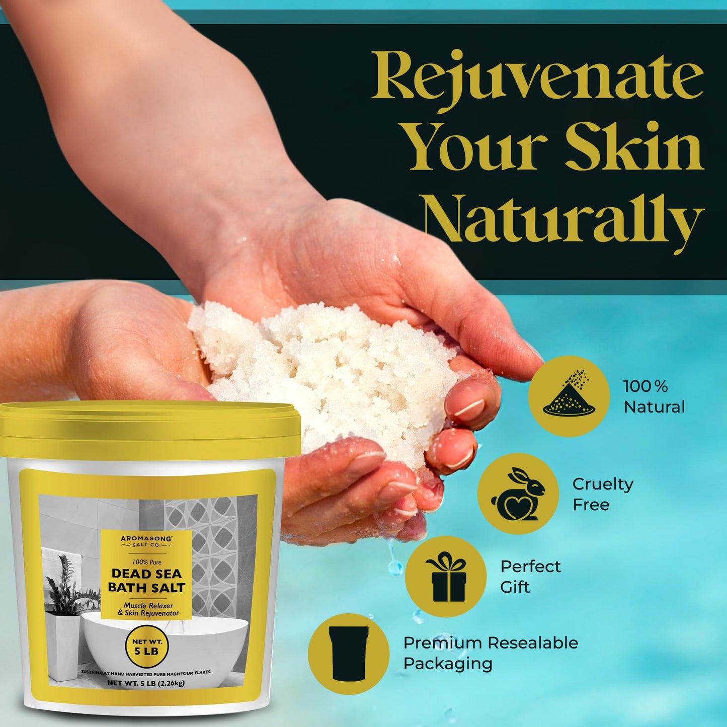 Aromasong Dead Sea Salts for Soaking - 5 Lb. Fine Grain Bath Salt Soak in Bucket Beauty & Personal Care Aromasong
