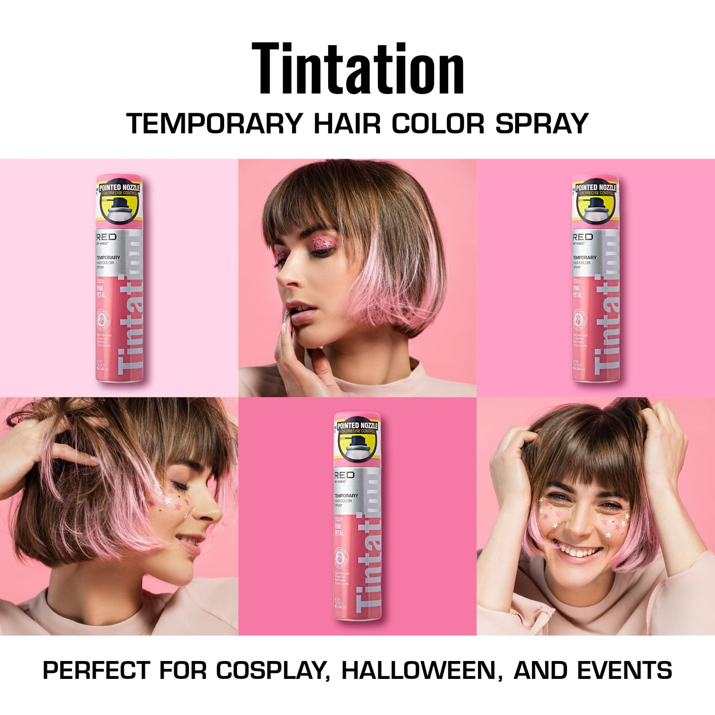 Red by Kiss Tintation Temporary Hair Color Spray 2.82oz, Quick-Dry & Smudge-Proof, Vivid Color Washable Hair Dye, Styling Spray Cosplay Halloween Beauty & Personal Care Red by Kiss