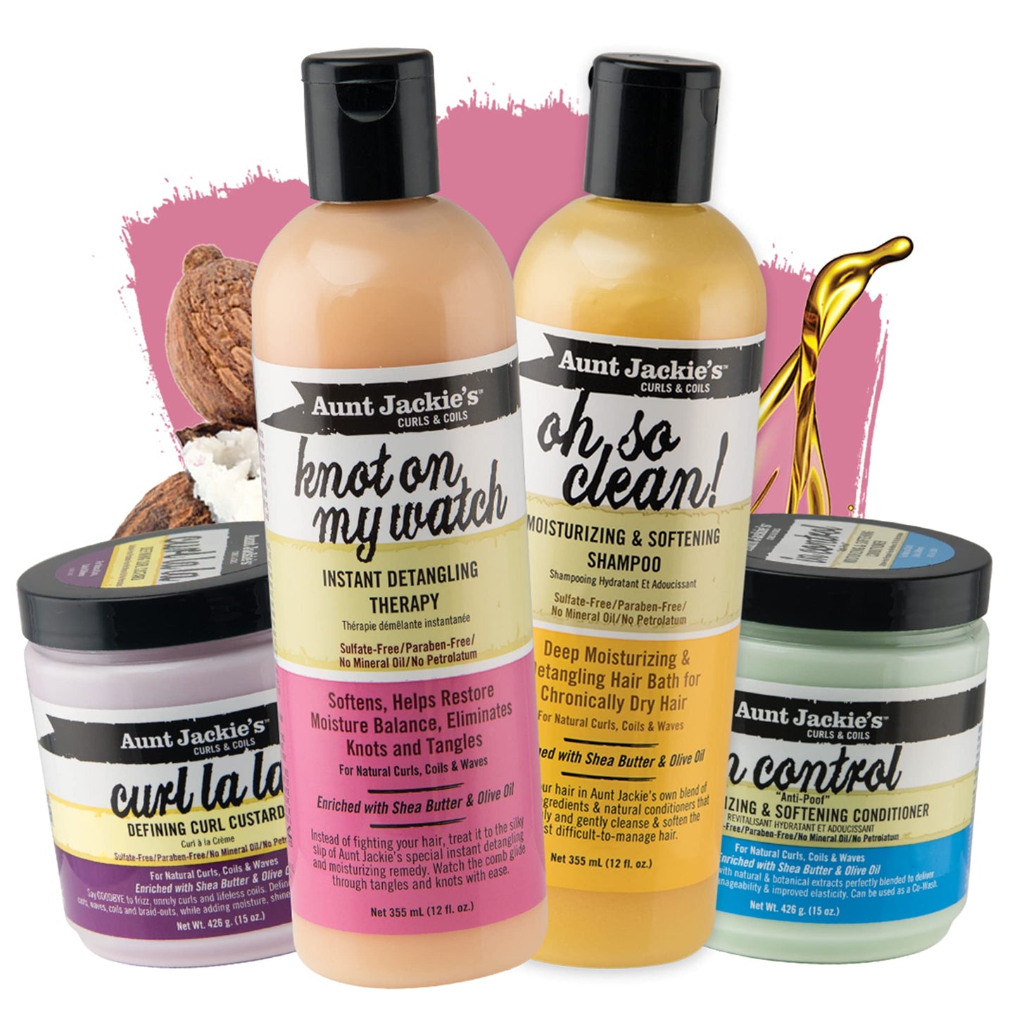 Aunt Jackie's Curls & Coils Perfect Hydrate Collection - Mega-Moisturizing with Shea Butter & Olive Oil, 4 Products: Curl Conditioner, Detangler Beauty & Personal Care Aunt Jackie's