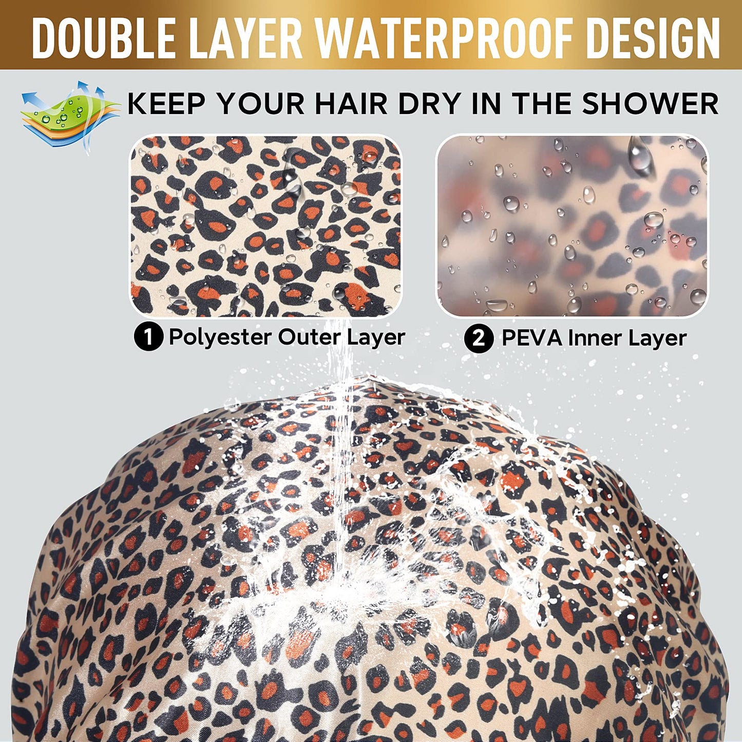 Shower Cap for Women, Oversized Waterproof Women Shower Caps, Extra Large Shower Cap Designed for all Hair Lengths with PEVA Lining & Adjustable Beauty & Personal Care Fishent