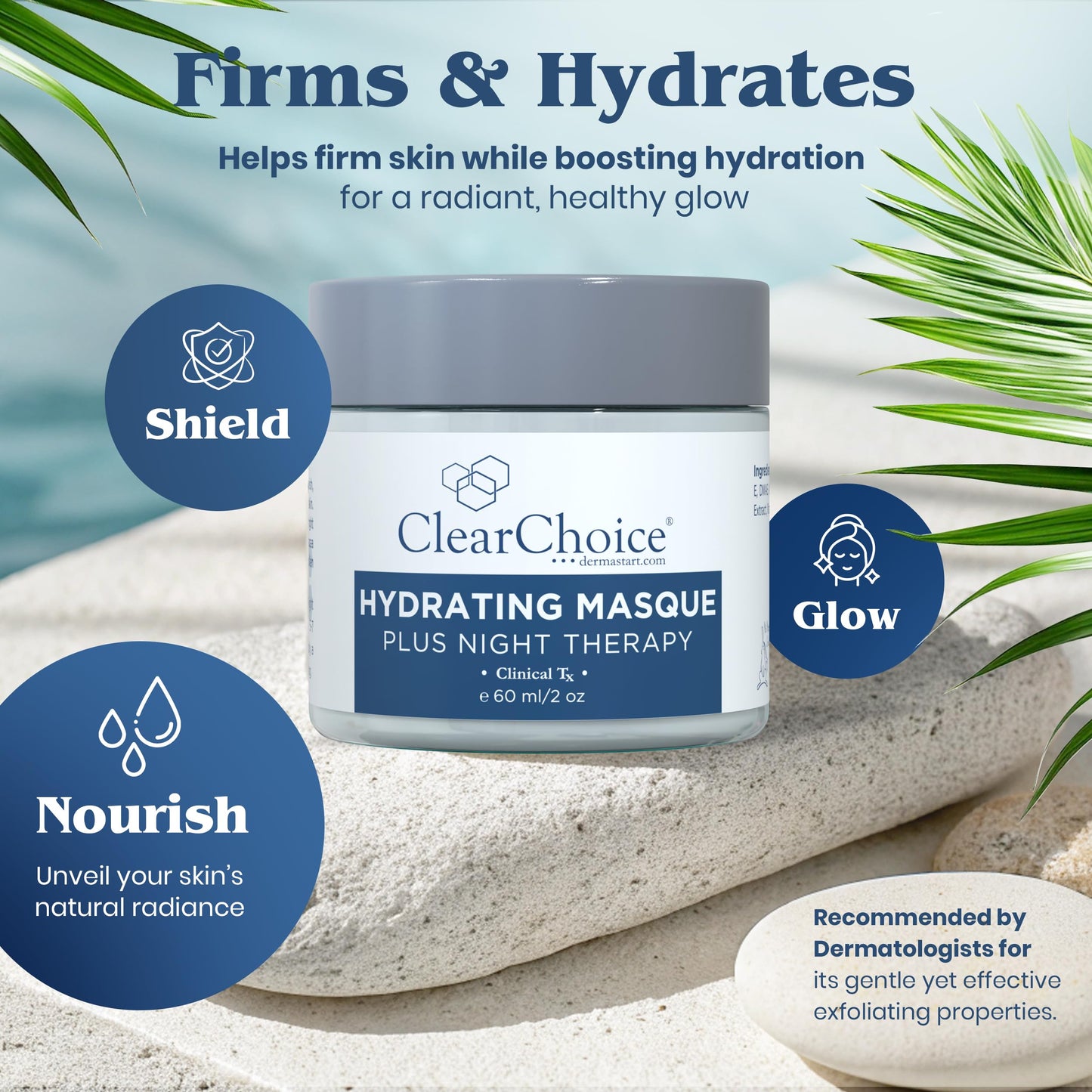 Clear Choice Hydrating Masque + Night Therapy, Rehydrating & Repairing Treatment for All Skin Types, Rosacea Relief & Post-Procedure Care, 2oz Beauty & Personal Care Clear Choice