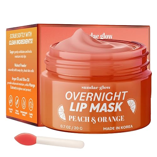Sundae Glow Lip Mask with Peach & Orange - Hydration, Lip Repair for Dry Cracked Lips & Smoothing - Dermatologist Tested, Korean Lip Care - 95% Beauty & Personal Care Sundae Glow