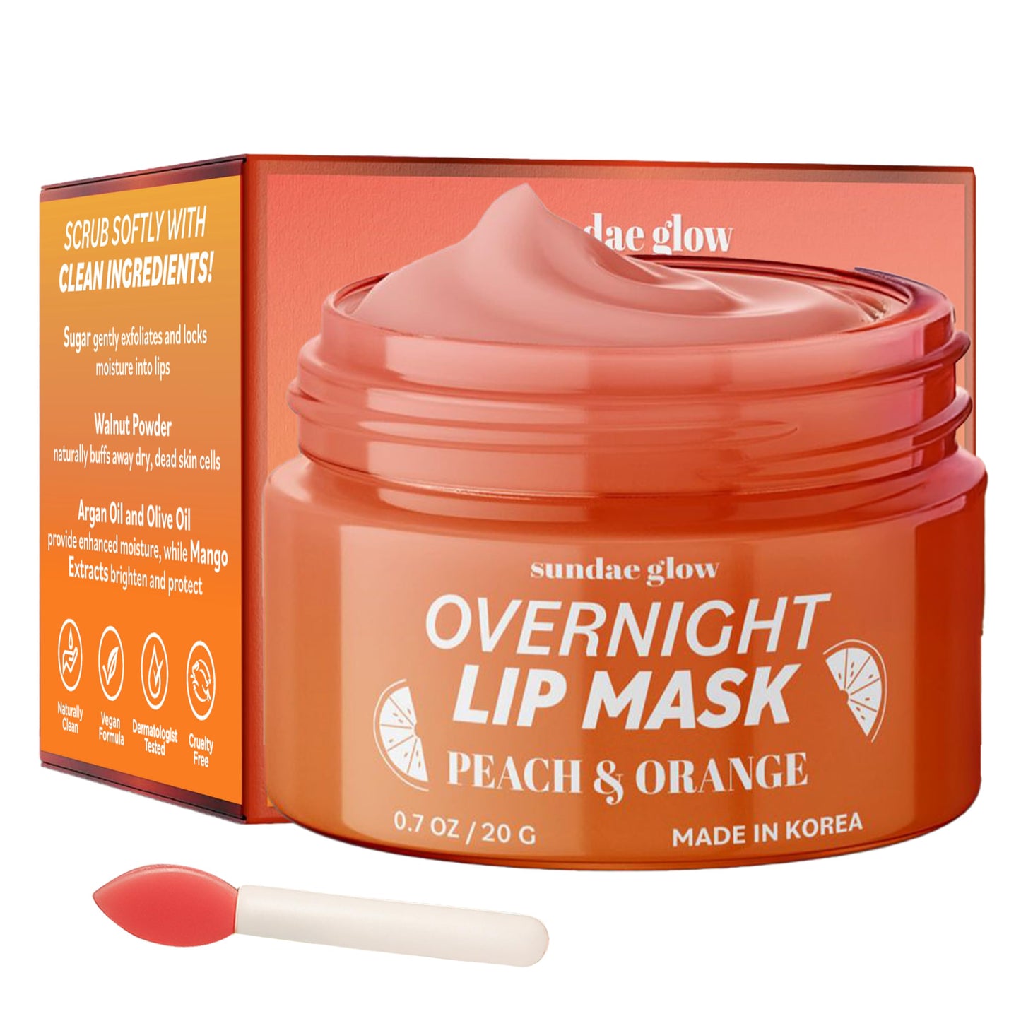 Sundae Glow Lip Mask with Peach & Orange - Hydration, Lip Repair for Dry Cracked Lips & Smoothing - Dermatologist Tested, Korean Lip Care - 95% Beauty & Personal Care Sundae Glow