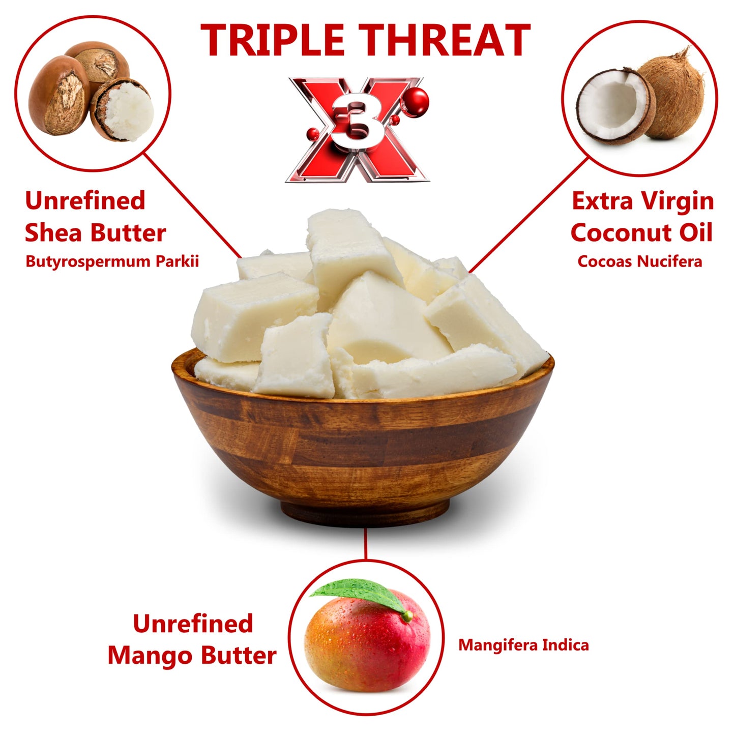 Plant Guru Triple Threat Body Butter 8 oz. - Blend of Shea, Mango & Coconut Oil - 100% Pure Natural Raw Unrefined Moisturizer For Dry Skin, Face Beauty & Personal Care Plant Guru