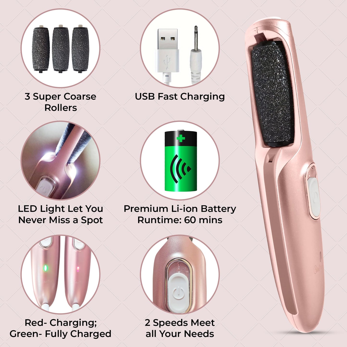 Powerful Electric Callus Remover Wand - Rechargeable Foot File, Grinder & Scrubber - Removes Dead, Hard Skin & Calluses - Best Pedicure Tool for Soft Beauty & Personal Care Care me
