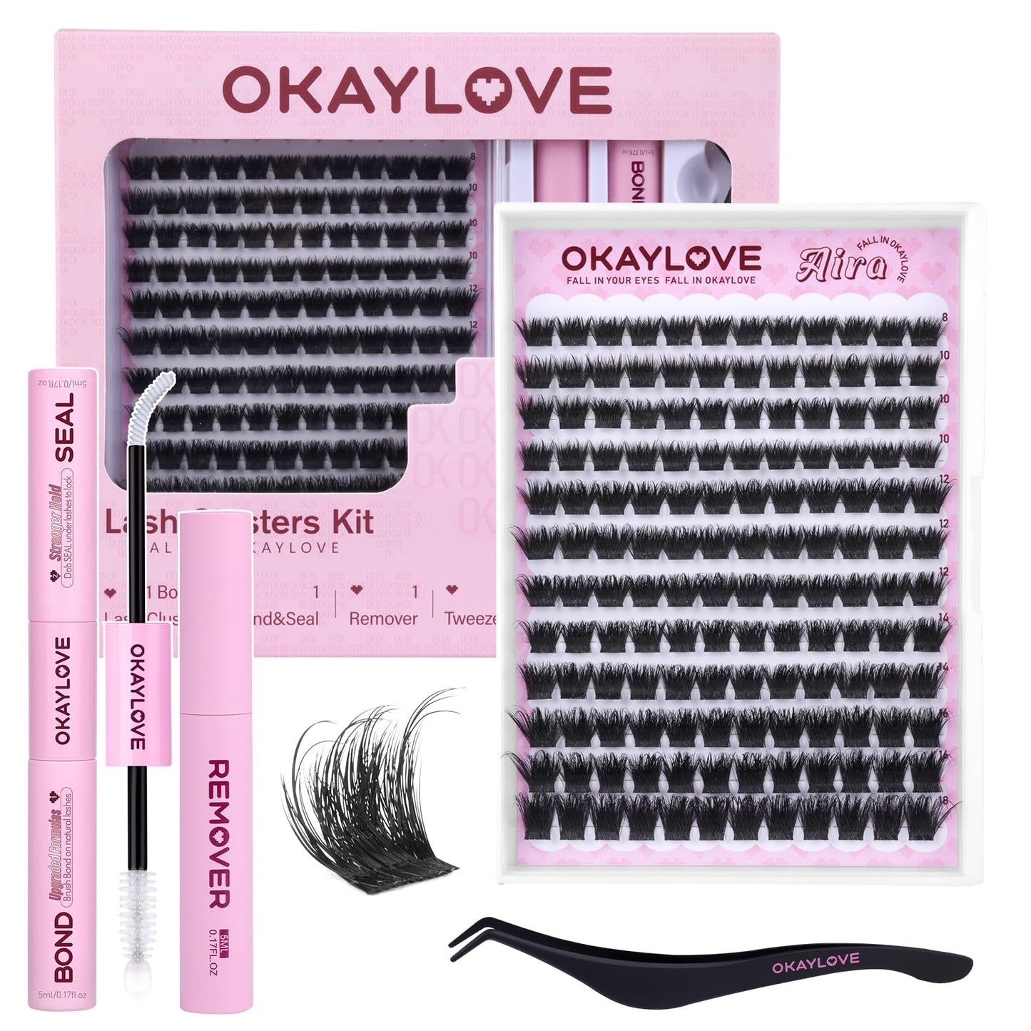 OKAYLOVE Natural Lash Clusters Kit, Bunny 8-18mm DIY Fairy Eyelash Clusters Kit with Spikes, 120pcs CC Curl Clear Band Cluster Eyelashes Extensions Beauty and Personal Care OKAYLOVE Default Title