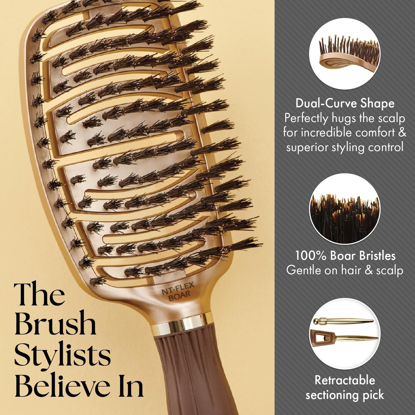 Olivia Garden NanoThermic Ceramic + Ion Flex Scalp-Hugging & Vented Hair Brush NT-FLEXBR (Boar) Beauty & Personal Care Olivia Garden