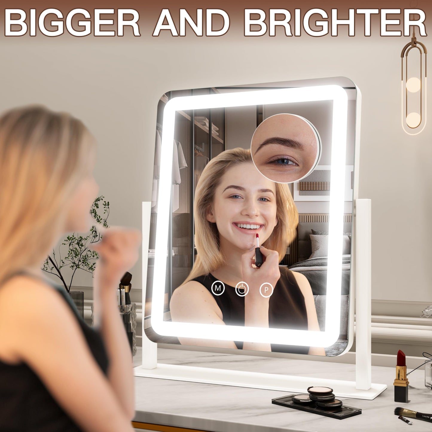 FENNIO Vanity Mirror with Lights - 15"x12.6" LED Lighted Makeup Mirror, Large Makeup Mirror with Lights, Touch Screen with 3-Color Lighting, Dimmable Beauty and Personal Care FENNIO