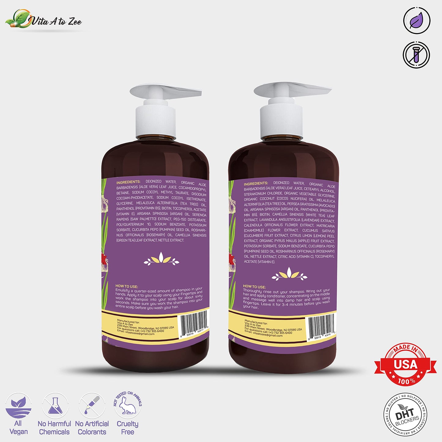 Vita A to Zee Garlic Hair Shampoo & Conditioner with Anti DHT Blocker - Garlic Natural Hair Treatment for Hair Growth, Loss, Thinning & Itchy Scalp Beauty & Personal Care Vita A to Zee