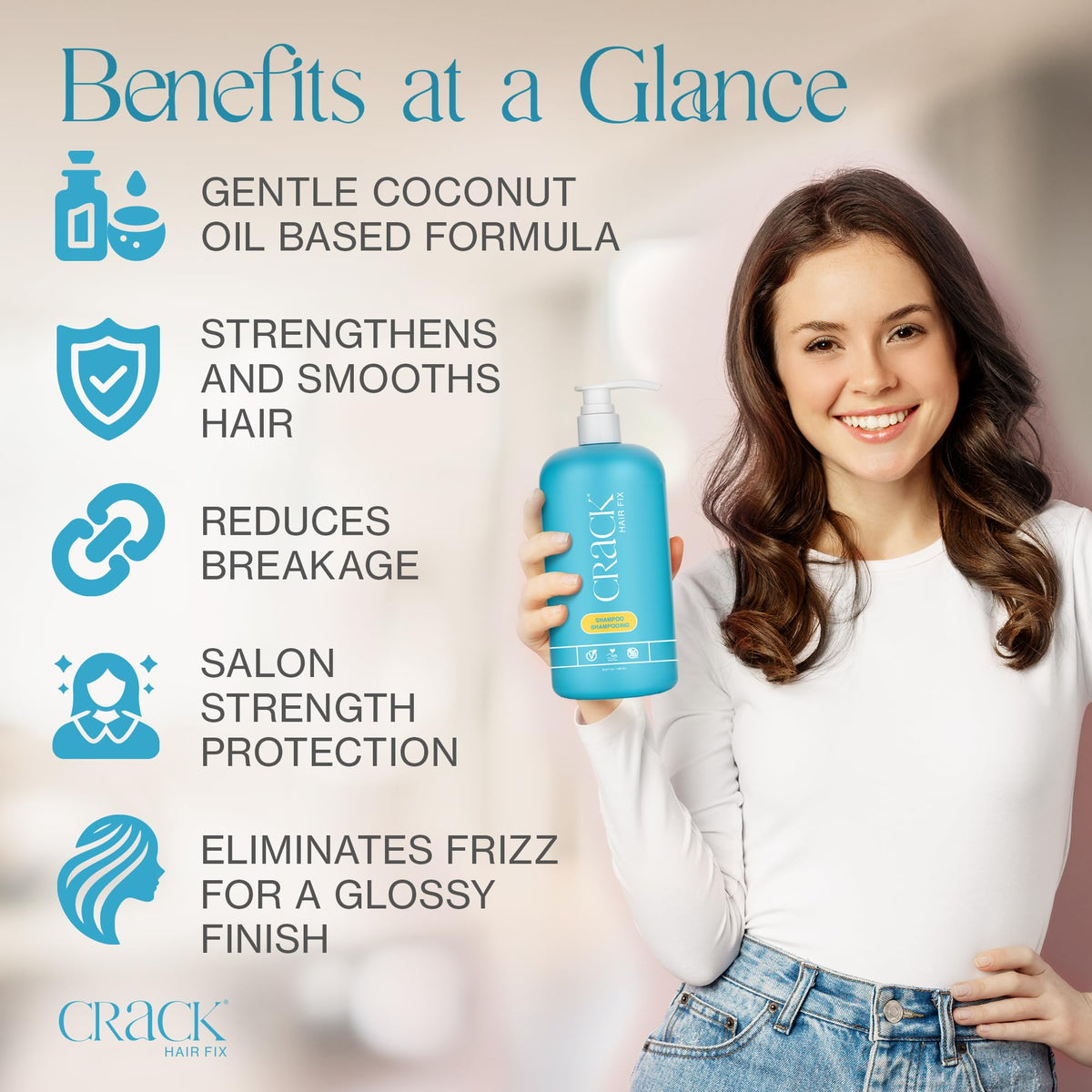 Crack HAIR FIX Shampoo with Pump | Moisturizing & Strengthening Sulfate-Free Formula | Protects Against Dryness, Reduces Breakage & Restores Shine | Beauty & Personal Care Crack