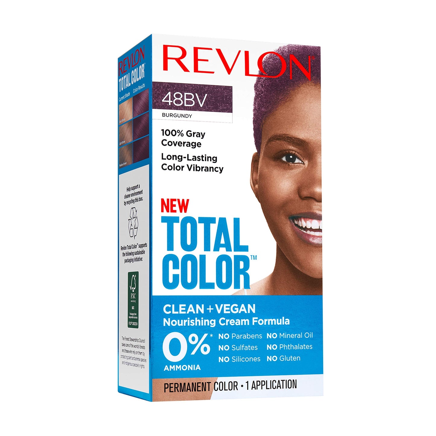 Revlon Total Color Permanent Hair Color, Clean and Vegan, 100% Gray Coverage Hair Dye, 48BV Burgundy, 3.5 oz Beauty & Personal Care REVLON