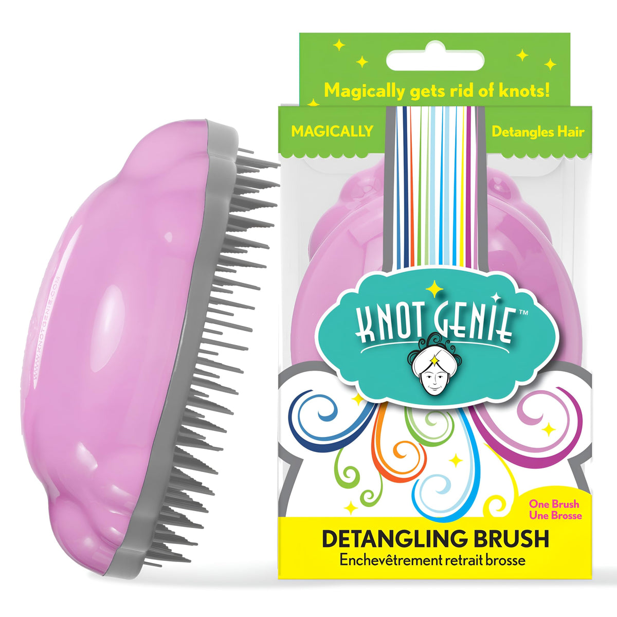 Knot Genie Detangling Hair Brush for Kids (Pink Relief) | Perfect Detangling Brush for Curly Hair, Gently Separate Tangles, Leaves Hair Smooth and