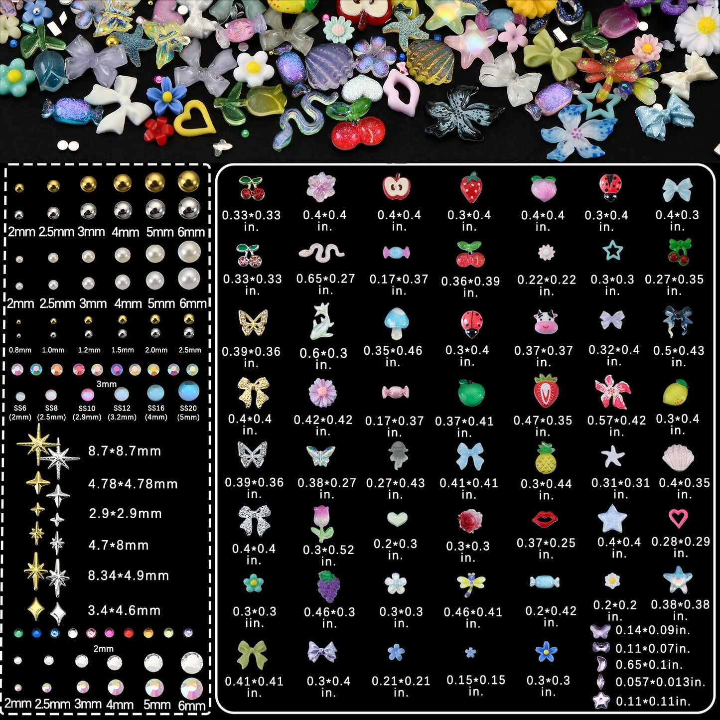 OPMADM 9000 Pcs 3D Nail Charms and Gems Bulk Y2k Cute Charms for Nails Design Kit 110 Styles Colorful Rhinestones Bows Butterfly Flower Star Beads Beauty and Personal Care OPMADM