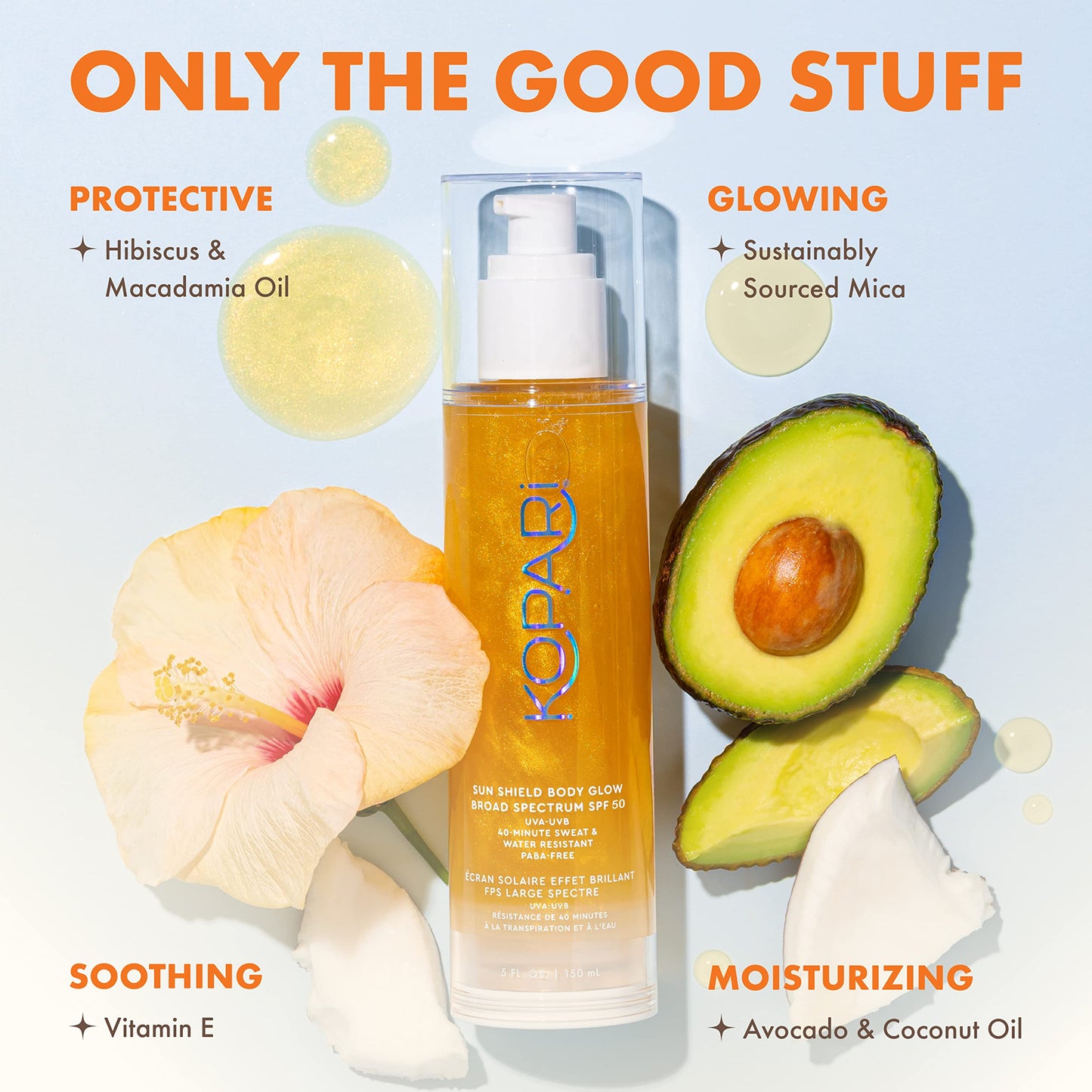 Kopari Sun Shield Body Glow, Broad Spectrum SPF 50, Lightweight Shimmering Gel Texture Absorbs Quickly, Non Sticky, Glowing Results, Gold 5 oz Beauty & Personal Care Kopari
