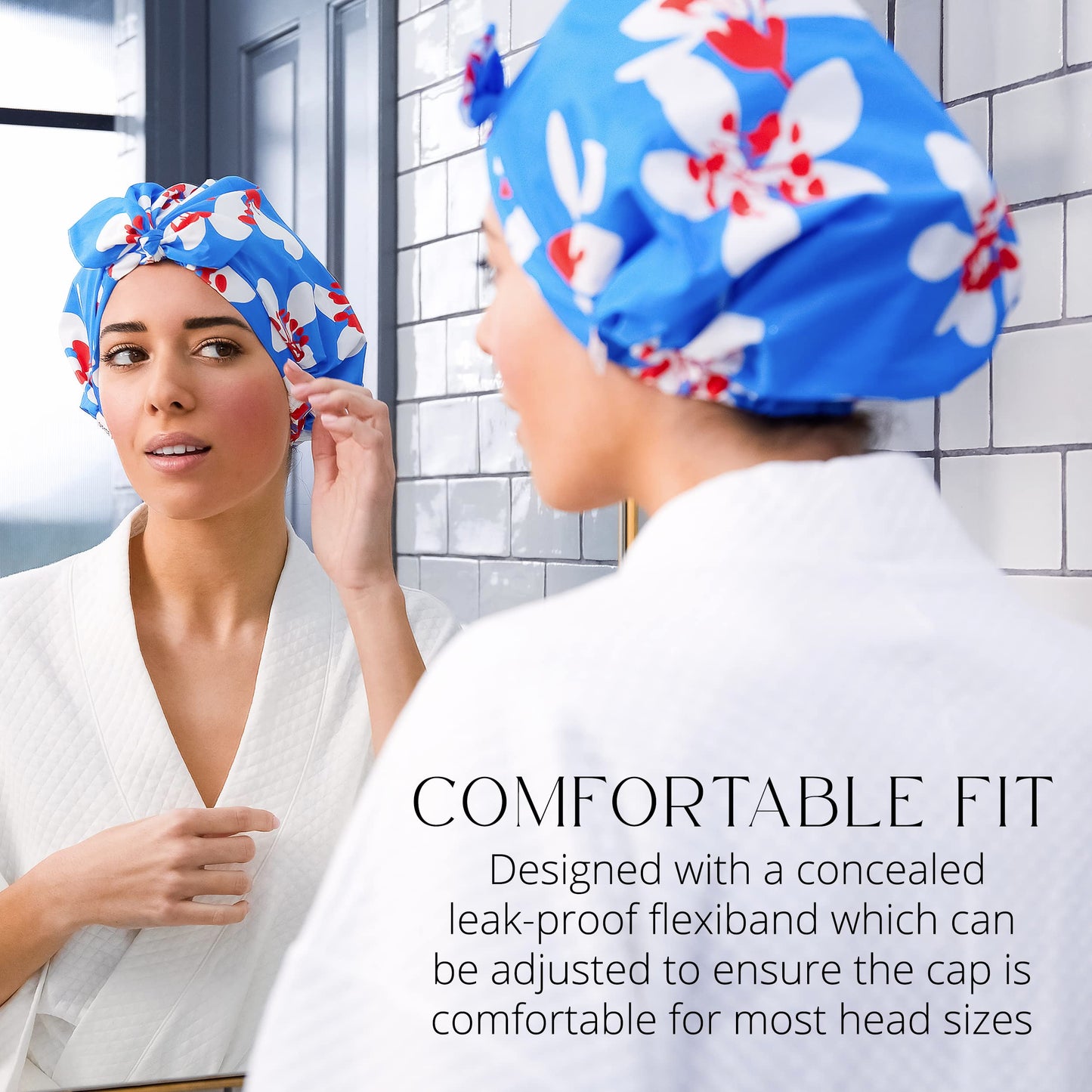 GRACE & COMPANY Luxury Shower Cap For Women - 100% Waterproof, Reusable, Washable & Breathable Shower Caps - Gramercy Beauty & Personal Care GRACE & COMPANY