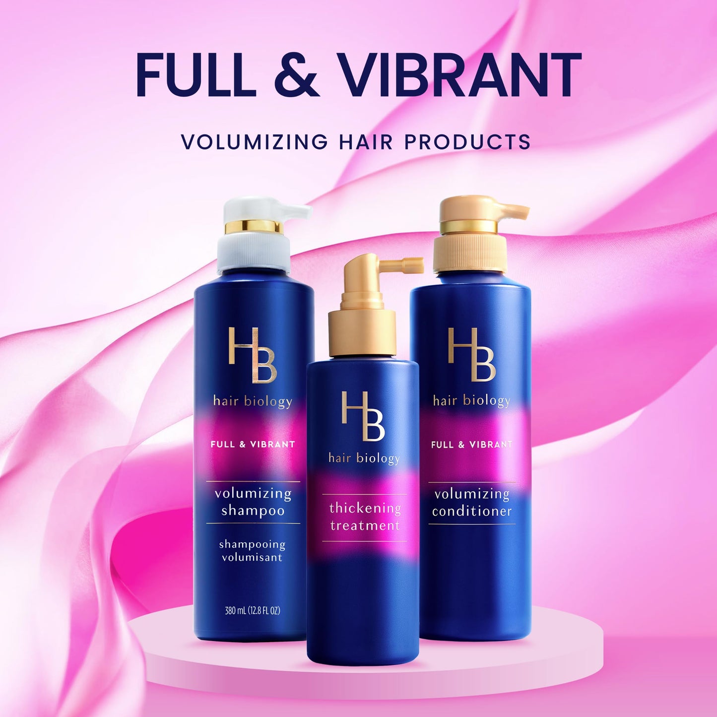 Hair Biology Full & Vibrant Set Including: Volumizing Shampoo (12.8 Fl Oz), Conditioner (12.8 Fl Oz) & Thickening Treatment (6.4 Fl Oz), for Thin or Beauty & Personal Care Hair Biology