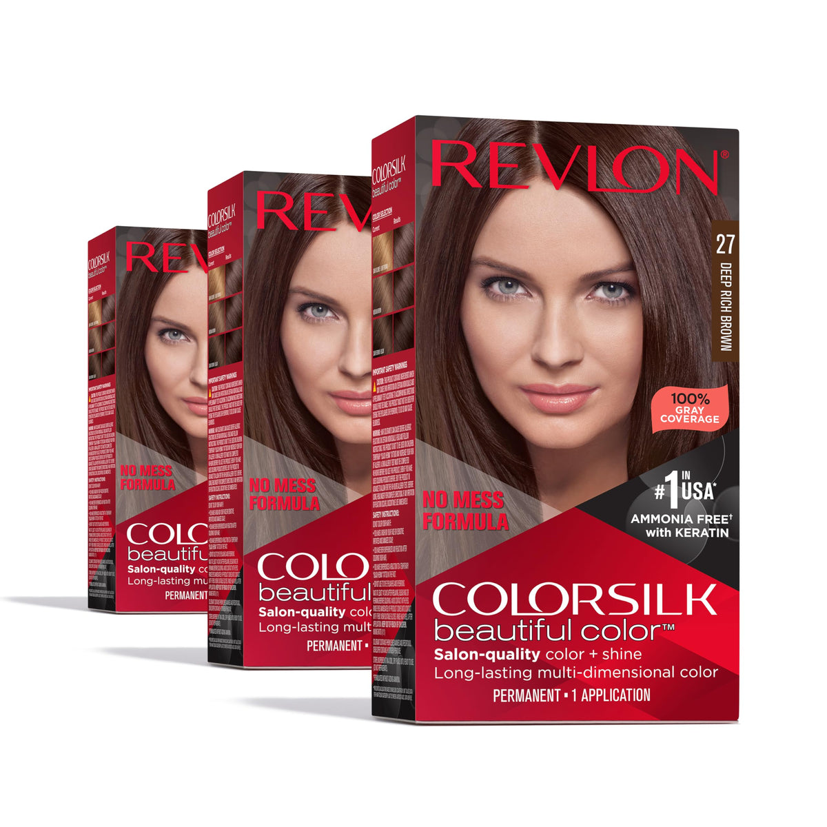 Revlon Colorsilk Beautiful Color Permanent Hair Color, (OLD VERSION) 27 Deep Rich Brown (Pack of 3) Beauty & Personal Care REVLON