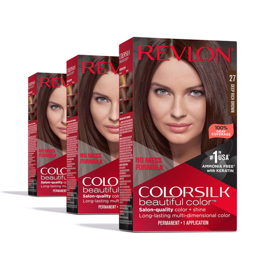 Revlon Colorsilk Beautiful Color Permanent Hair Color, (OLD VERSION) 27 Deep Rich Brown (Pack of 3) Beauty & Personal Care REVLON