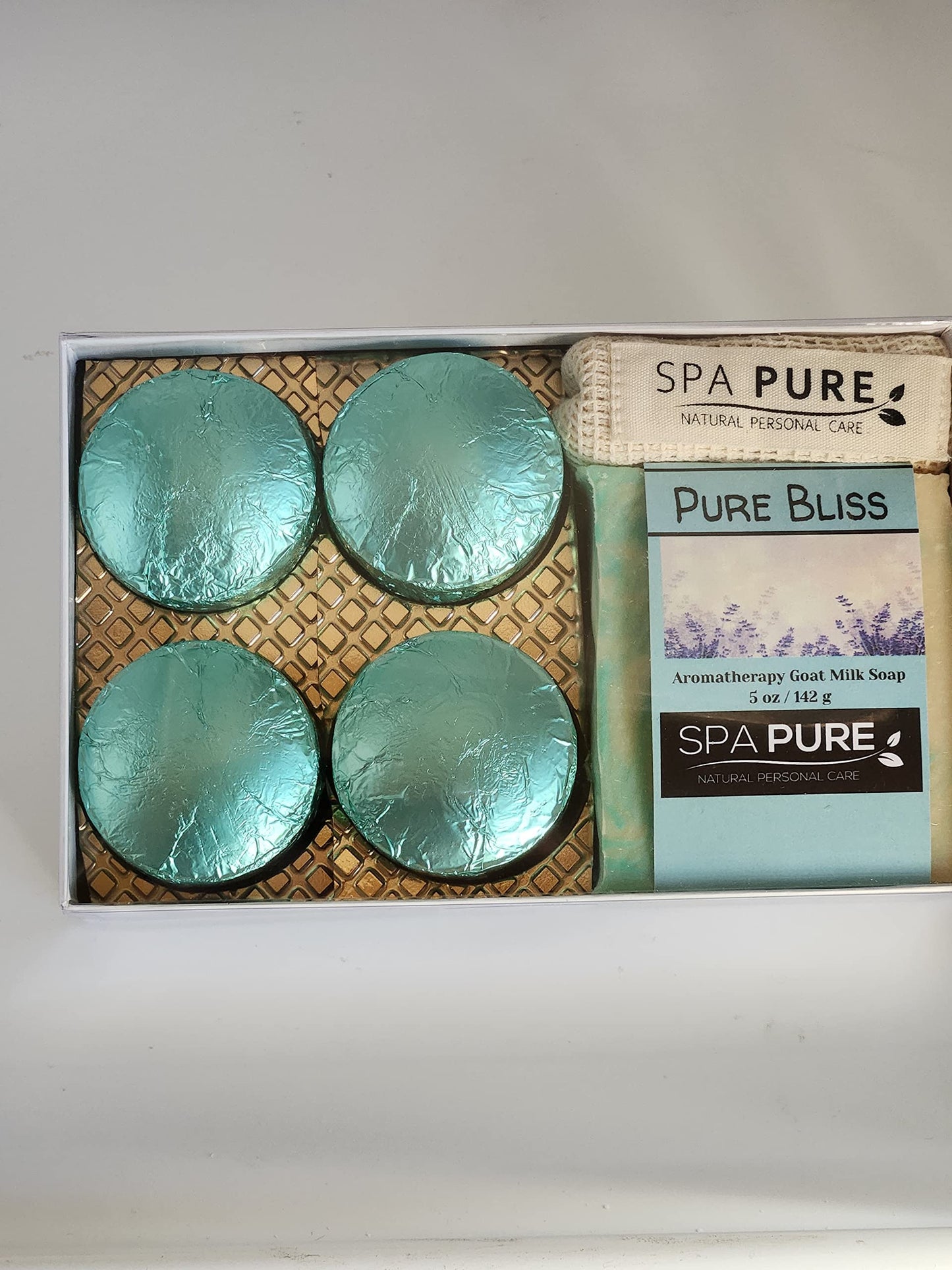 Spa Pure Aromatherapy Gift Set: Pure Bliss Artisan soap, Shower Steamers, USA made with plant based ingredients, essential oils, all natural Cotton Beauty and Personal Care Spa Pure