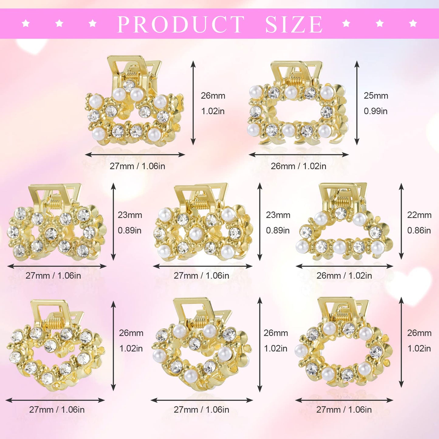 8 PCS Mini Pearl Hair Clips, PAGOW Gold Rhinestone Pearl Metal Claw Clips, Bangs Styling Claw Clips, Faux Pearls Crystal Sparkly Hairpins Hair Beauty & Personal Care PAGOW