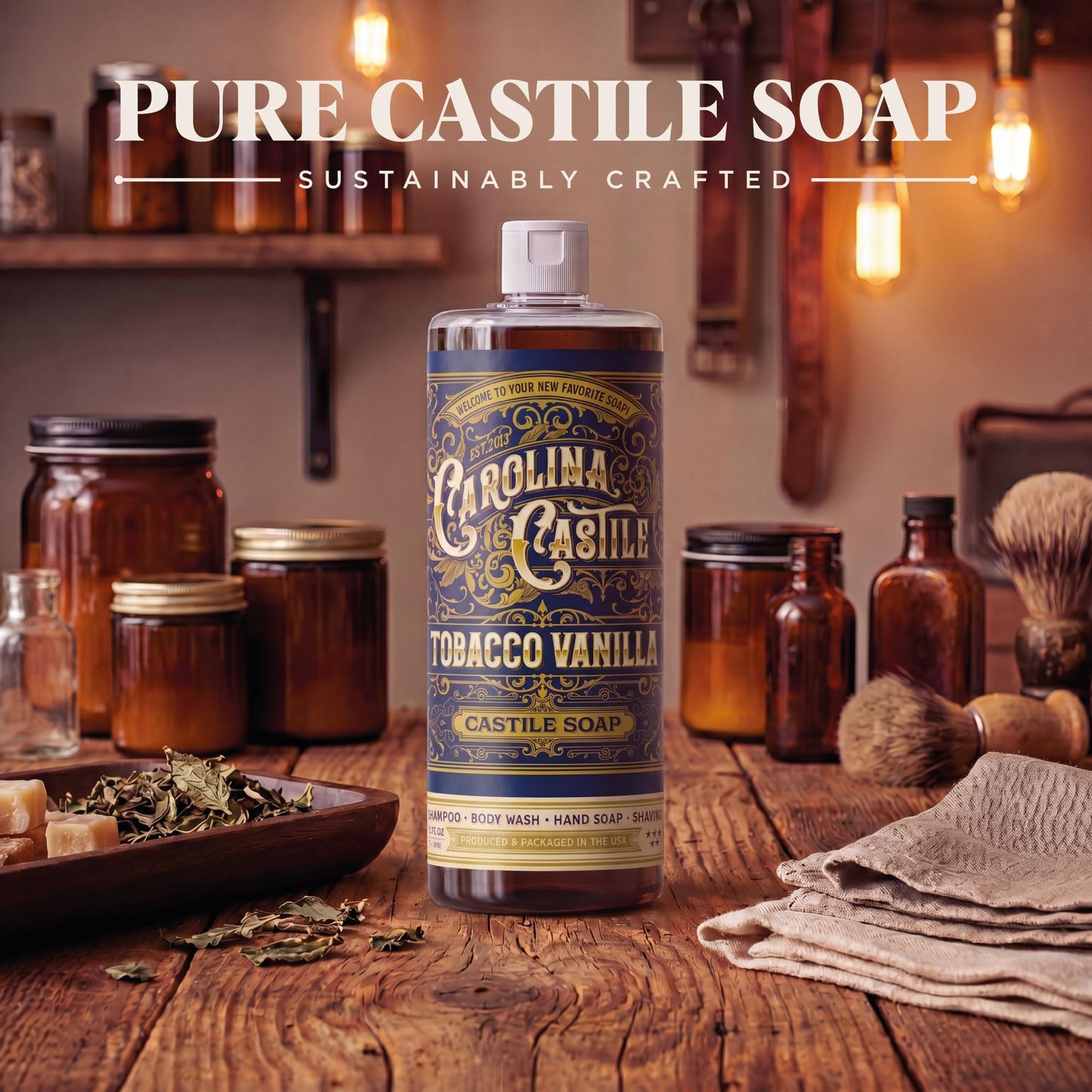 Castile Liquid Body Wash for Sensitive Skin - Natural Shampoo for Men with Olive Oil, Cocoa Butter & Coconut Oil - Tobacco Vanilla by Carolina Castile Beauty and Personal Care Carolina Castile Soap