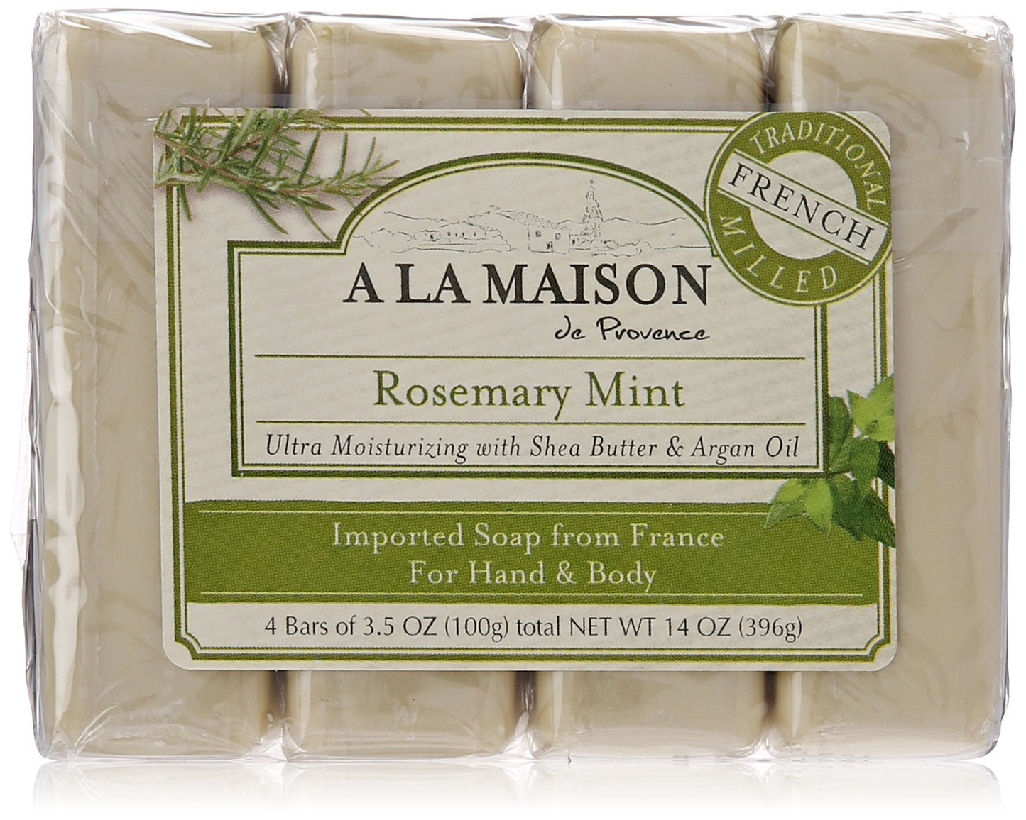 A LA MAISON Rosemary Mint Bar Soap - Triple French Milled Natural Moisturizing Hand Soap Bar (4 Bars of Soap, 3.5 oz) Beauty & Personal Care A LA MAISON