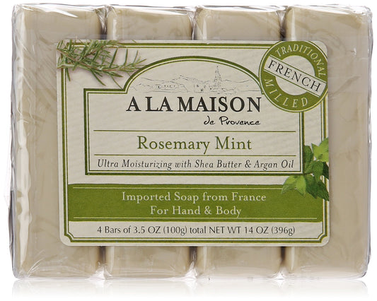 A LA MAISON Rosemary Mint Bar Soap - Triple French Milled Natural Moisturizing Hand Soap Bar (4 Bars of Soap, 3.5 oz) Beauty & Personal Care A LA MAISON