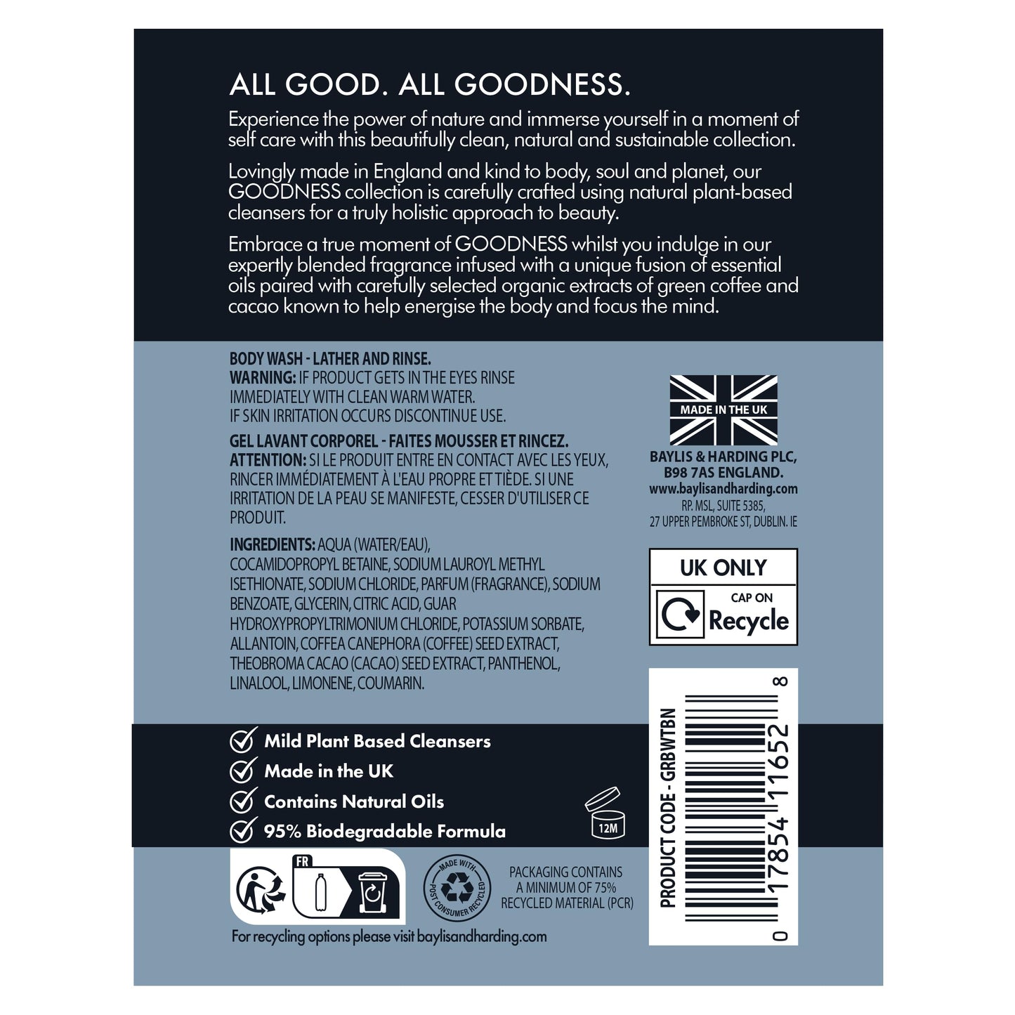 Baylis & Harding Liquid Body Wash Soap, Goodness, Tonka Bean & Neroli, 16.9oz/500ml Beauty & Personal Care Baylis & Harding
