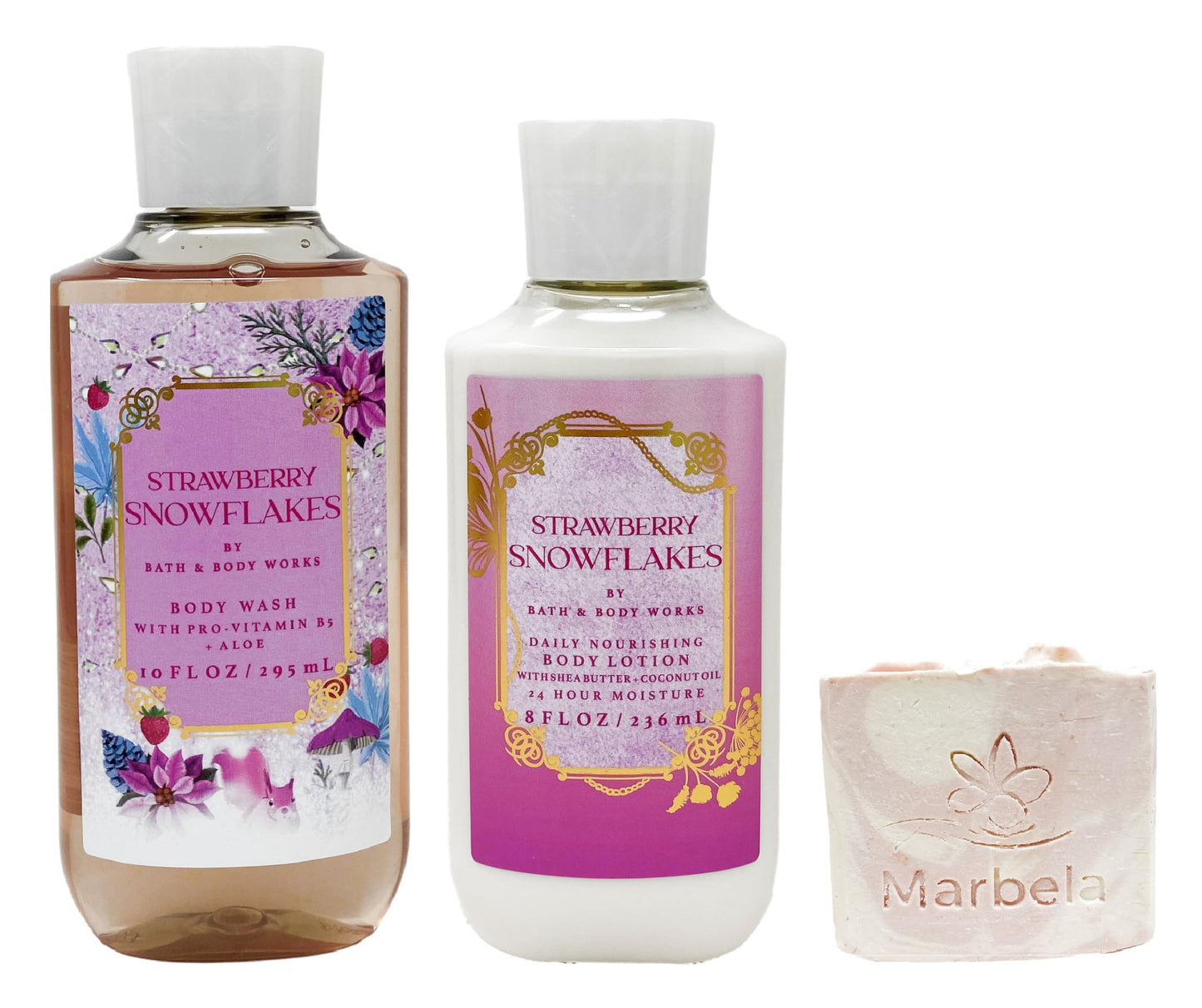 Bath & Body Works Strawberry Snowflakes - Duo Gift Set - Body Wash and Body Lotion With a Himalayan Salts Springs Soap., pink Beauty and Personal Care Bath & Body Works