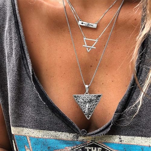 DoubleNine Ethnic Bohemian Silver Arrow Archer Pendant Retro Multistrand Necklace Hippy Vintage Jewelry for Women and Girls Beauty & Personal Care Doubnine