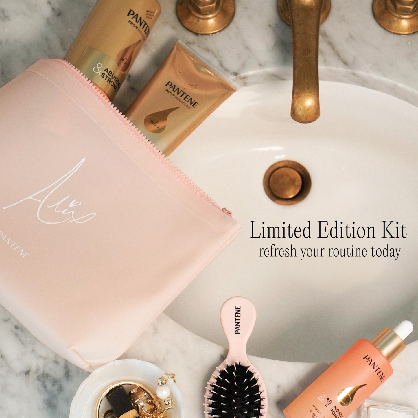 Alix Earle Pantene Abundant & Strong 5-Piece Gift Set - Regimen includes Shampoo (13.5 oz), Conditioner (8 oz), Serum (2 oz) for Hair Loss, Thinning Beauty & Personal Care Pantene