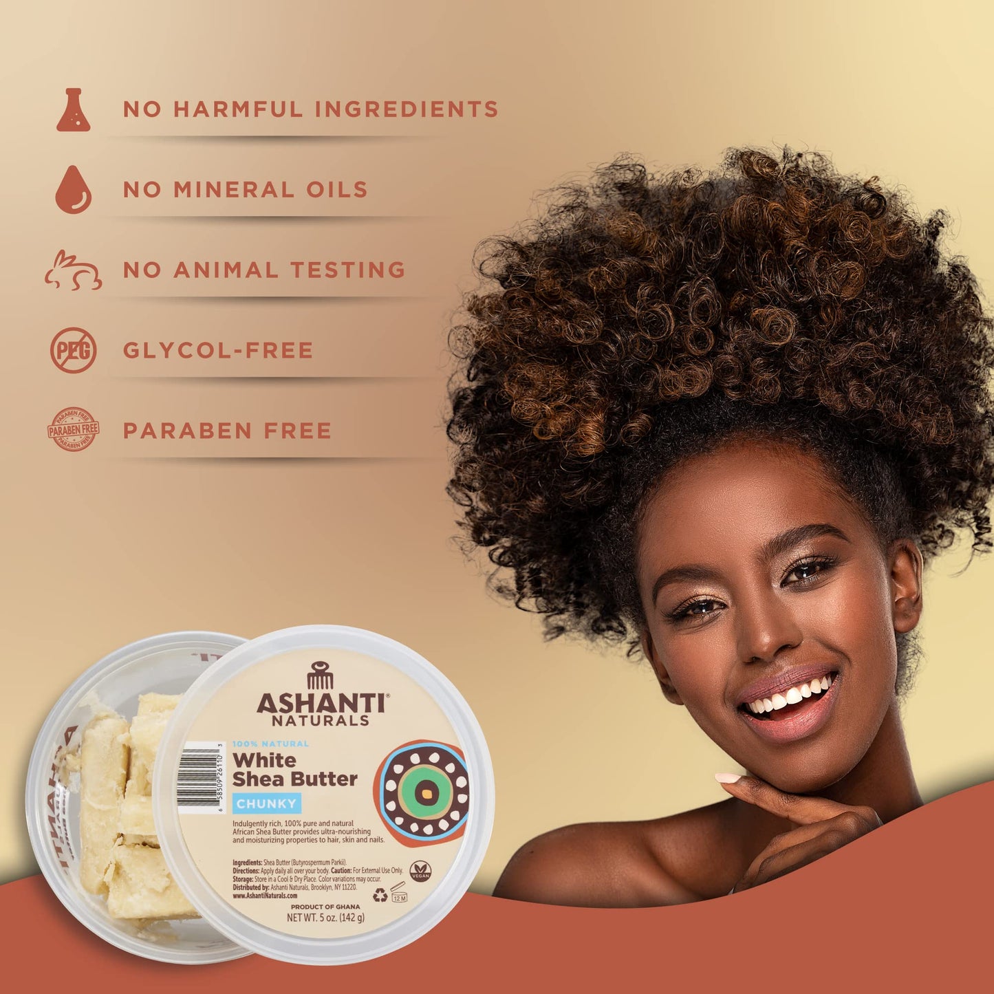 Ashanti Naturals White Chunky Raw Shea Butter | Unrefined African Shea Butter from Ghana | 100% Natural Moisturizer, No Additives - 5 oz Beauty & Personal Care Ashanti Naturals