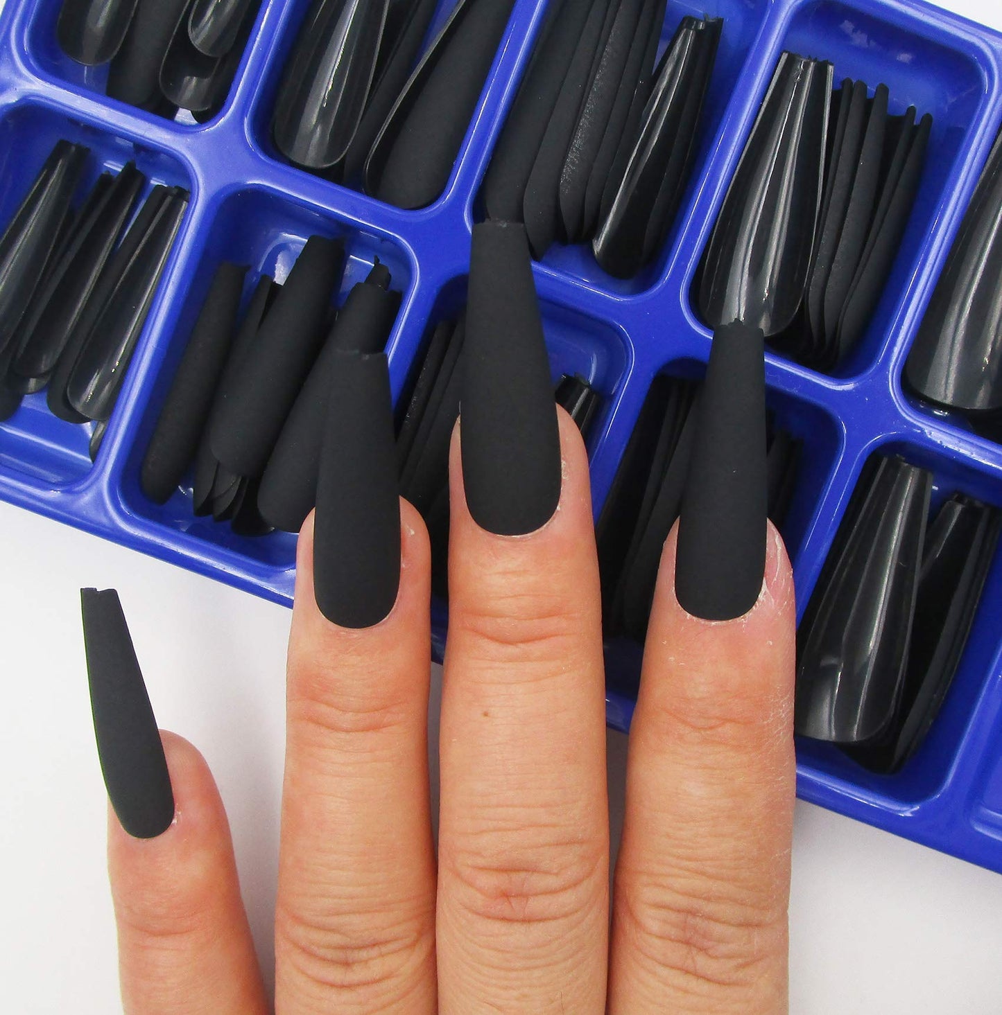 LoveOurHome 100pc Coffin Press on Nails Long Fake Nails Medium Ballerina Acrylic Press on Nail Coffin Nail Tips Matte Black Artifical Nail Full Cover Beauty & Personal Care LoveOurHome
