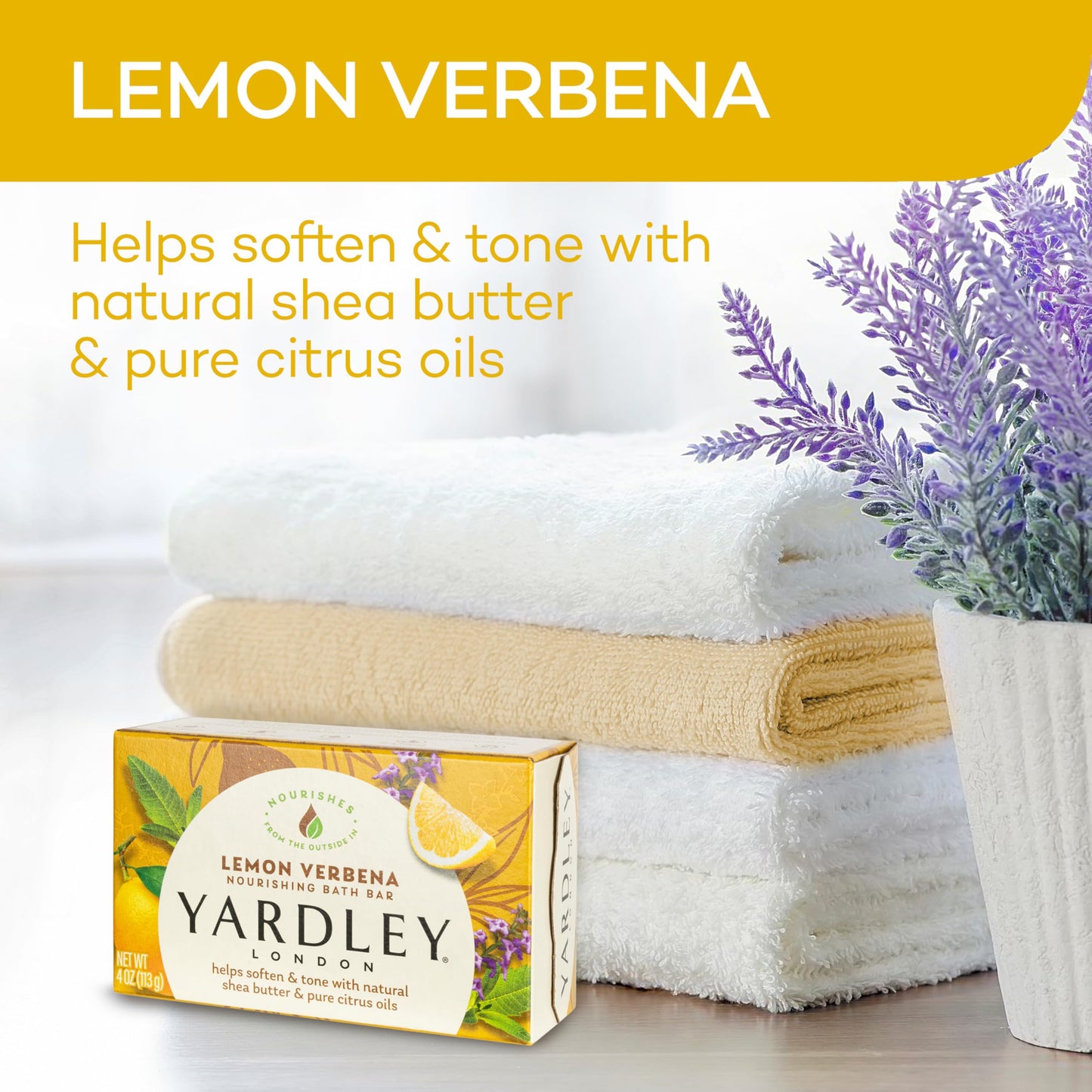 Yardley London Moisturizing Bath Bar Soap, Lemon Verbena, with Shea Butter & Pure Citrus Oils, Softens & Tones Skin, 4.0 oz Beauty & Personal Care Yardley