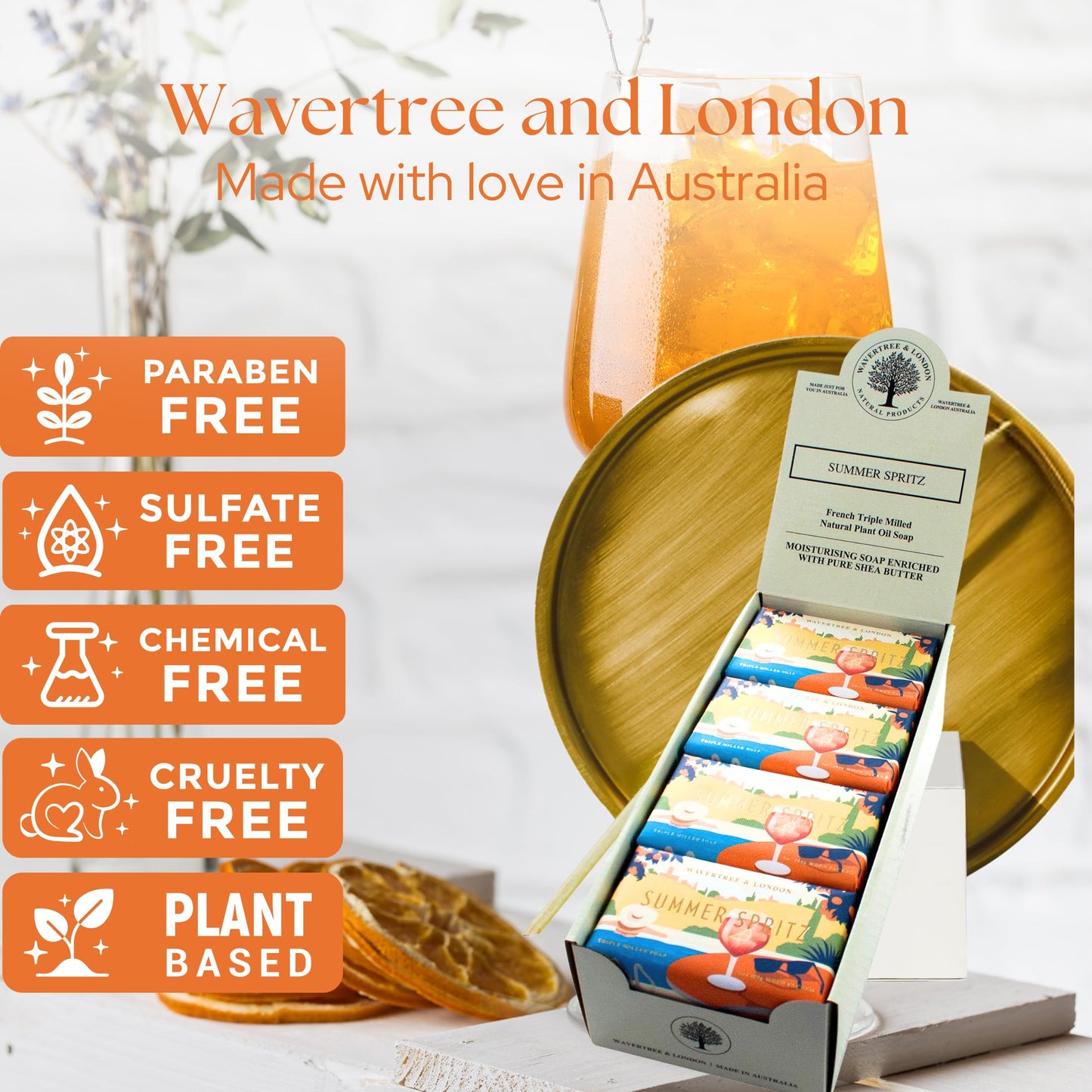 Wavertree & London Summer Spritz Scented Natural Soap (8 Bars), 7oz Moisturizing French Triple Milled Soap Bars enriched with shea butter - Pure Plant Beauty & Personal Care Wavertree & London