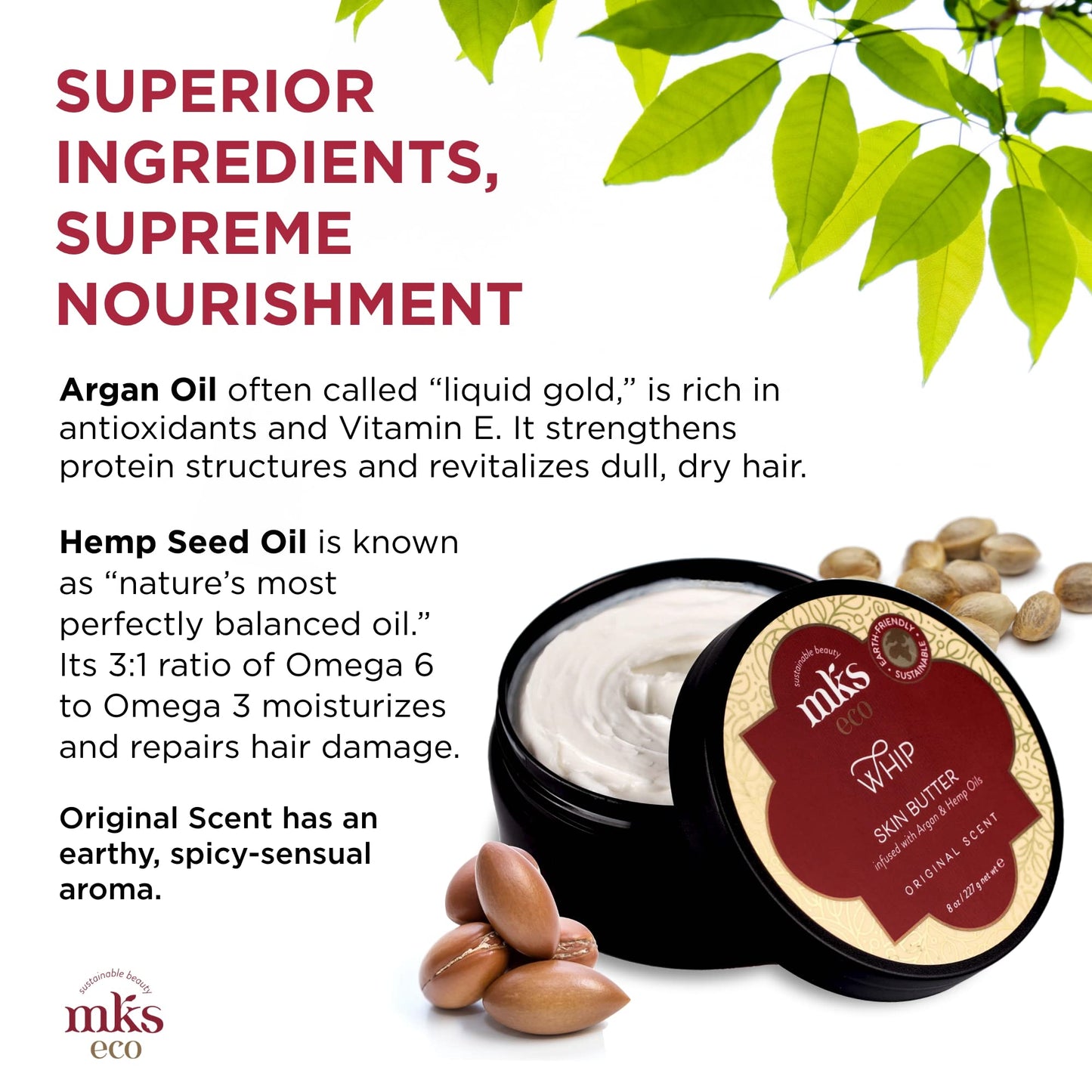 MKS eco Whip Skin Butter, Original Scent - 8 oz - Total Body Moisturizer - Moroccan Argan Oil, Hemp Seed Oil, Jojoba Oil, Shea Butter Beauty & Personal Care Earthly Body