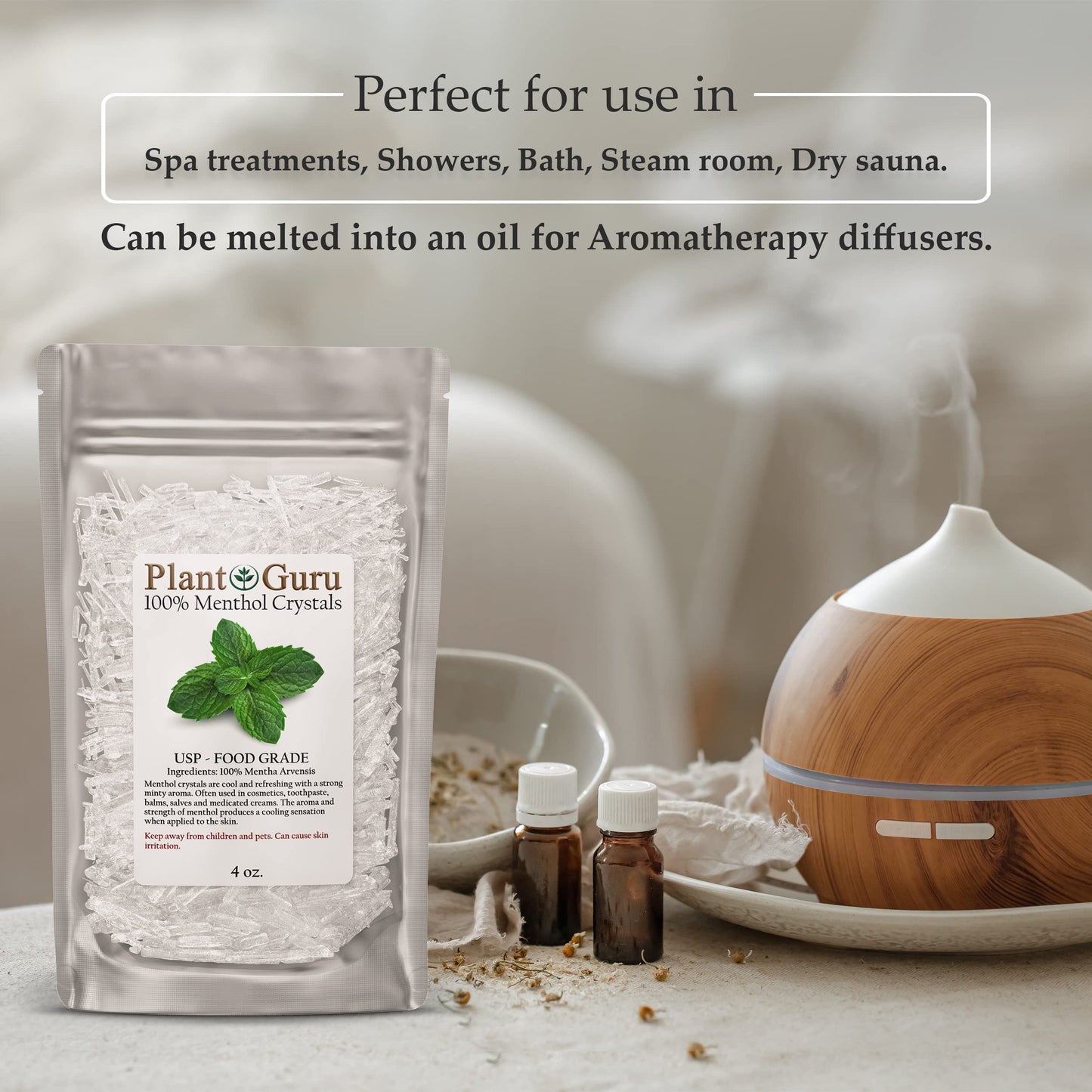 Plant Guru Menthol Crystals 1 lb. Bulk Mentha Arvensis 100% Pure Natural USP Food Grade - Great For Cosmetics, Salves, Balms, Creams and Soap Making. Beauty and Personal Care Plant Guru