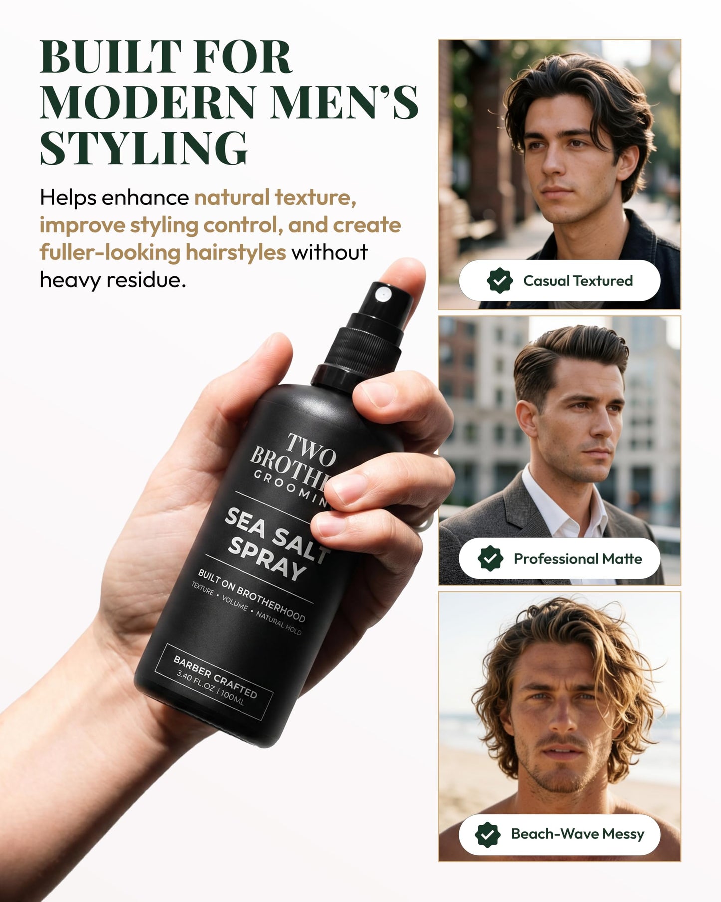 Two Brothers Grooming Sea Salt Spray for Men Hair Texturizing Spray, Volume & Thickness Boost, Matte Finish, Lightweight Natural Hold, Beach Wave Hair Beauty & Personal Care Two Brothers Grooming
