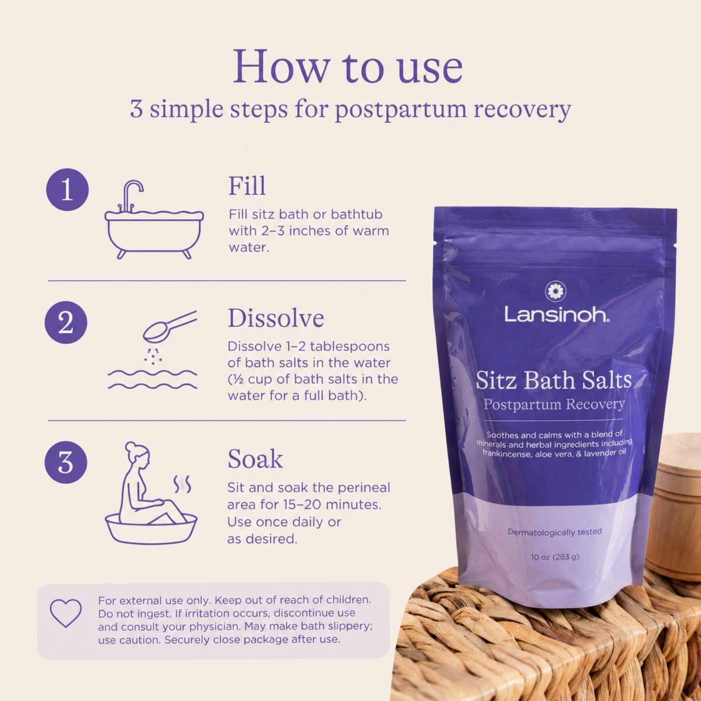 Lansinoh Sitz Bath Salts for Postpartum Care, Perineal Soak with Epsom Salt, Aloe Vera, Lavender & Frankincense Oil, 10 Ounces Beauty and Personal Care Lansinoh